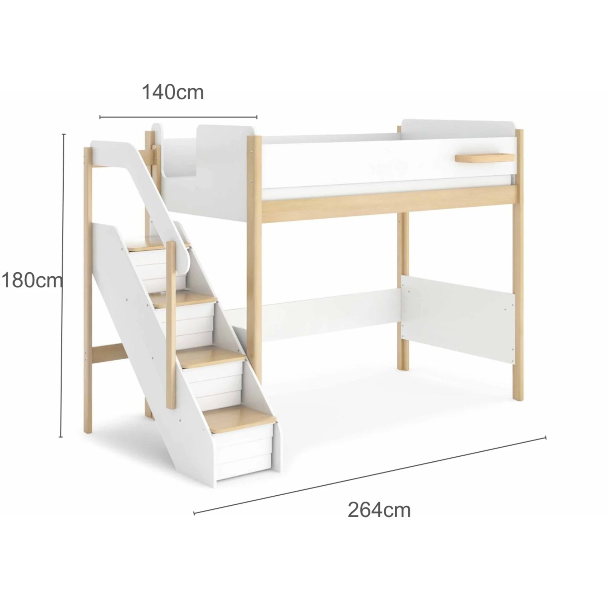 Boori Natty Kids NZ King Single Loft Bed with Storage Staircase, Barley White