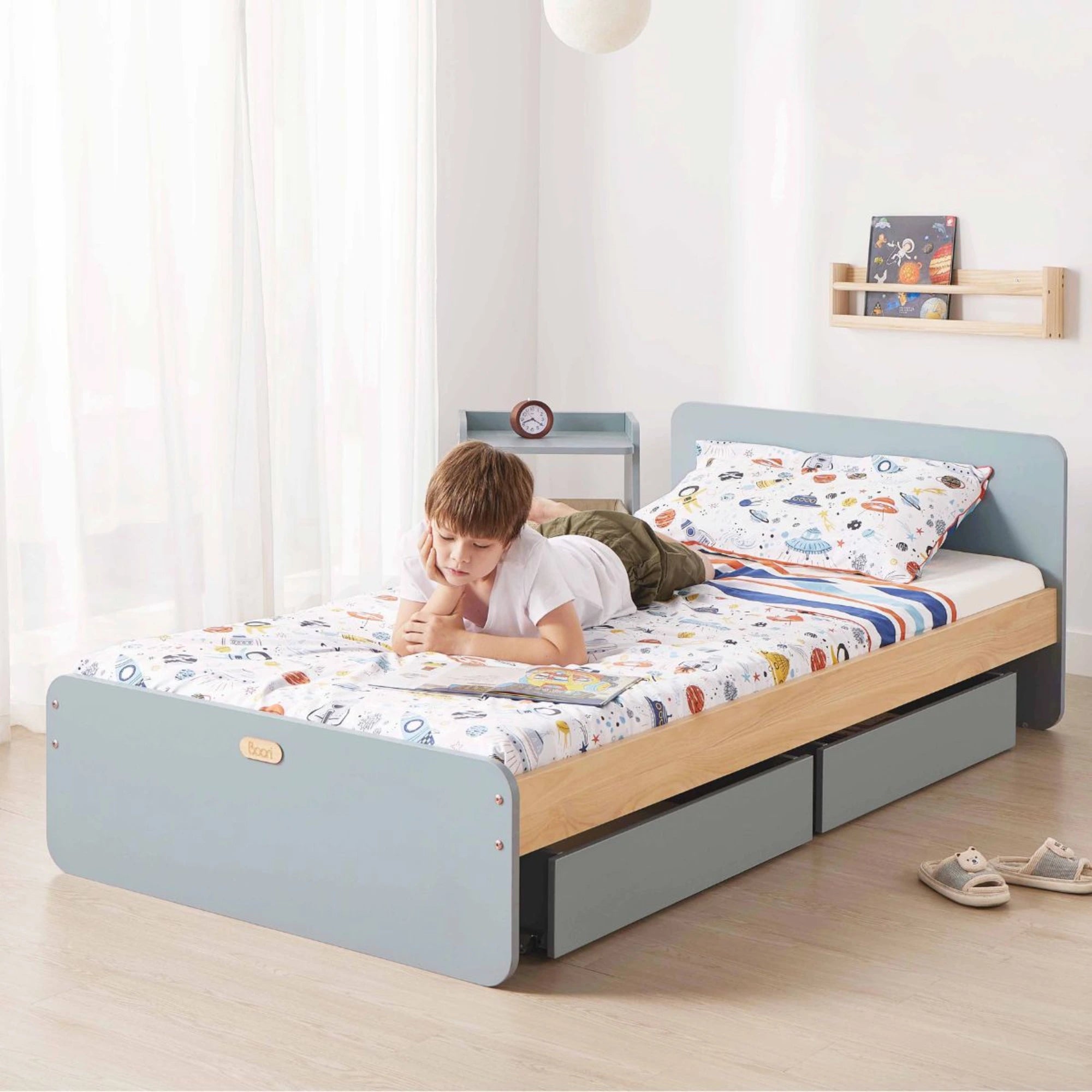 Boori Neat Kids NZ Single Bed with 2 Underbed Storage Drawers, Blueberry