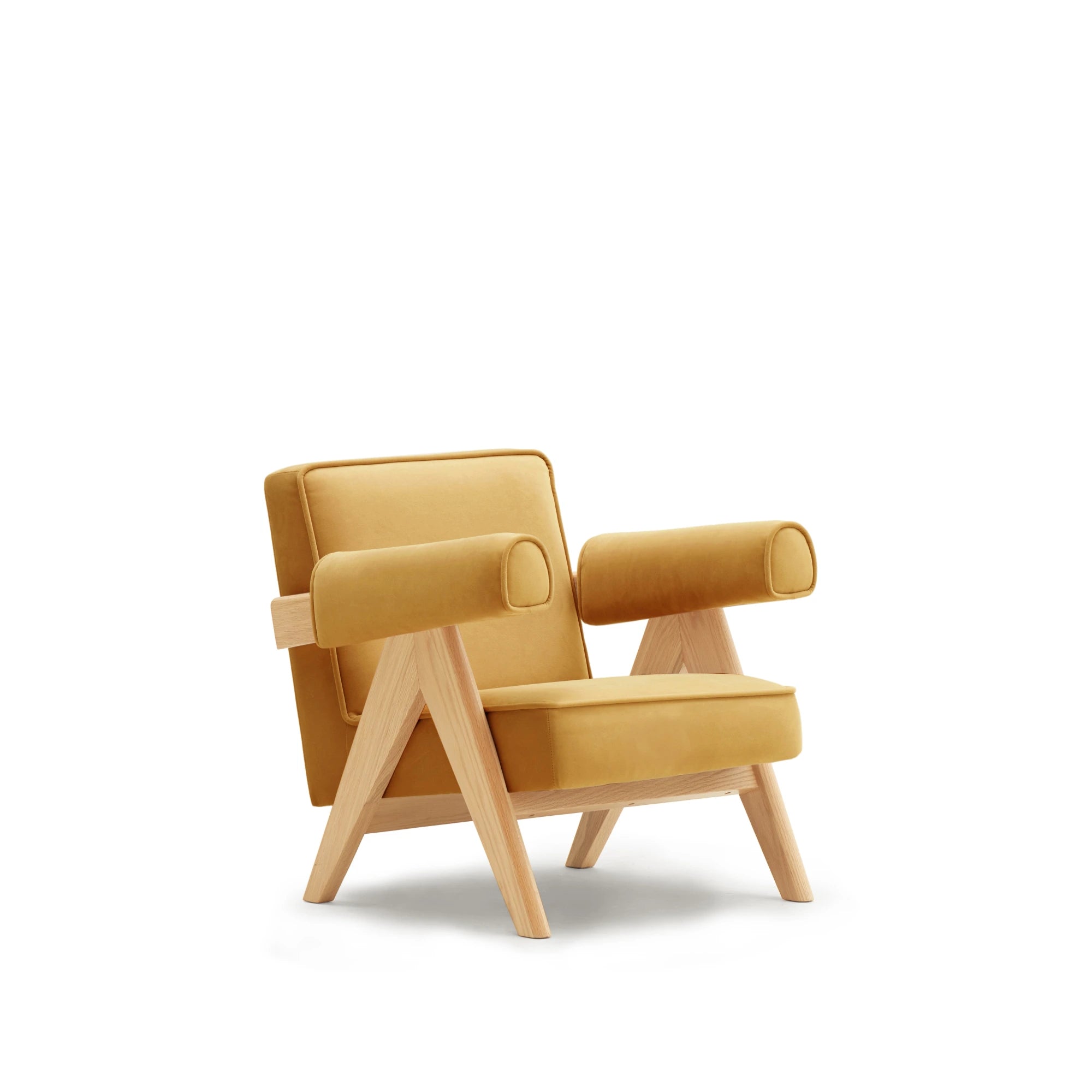 Solidwood Amber Flannelette Armchair, Yellow & Natural Wood