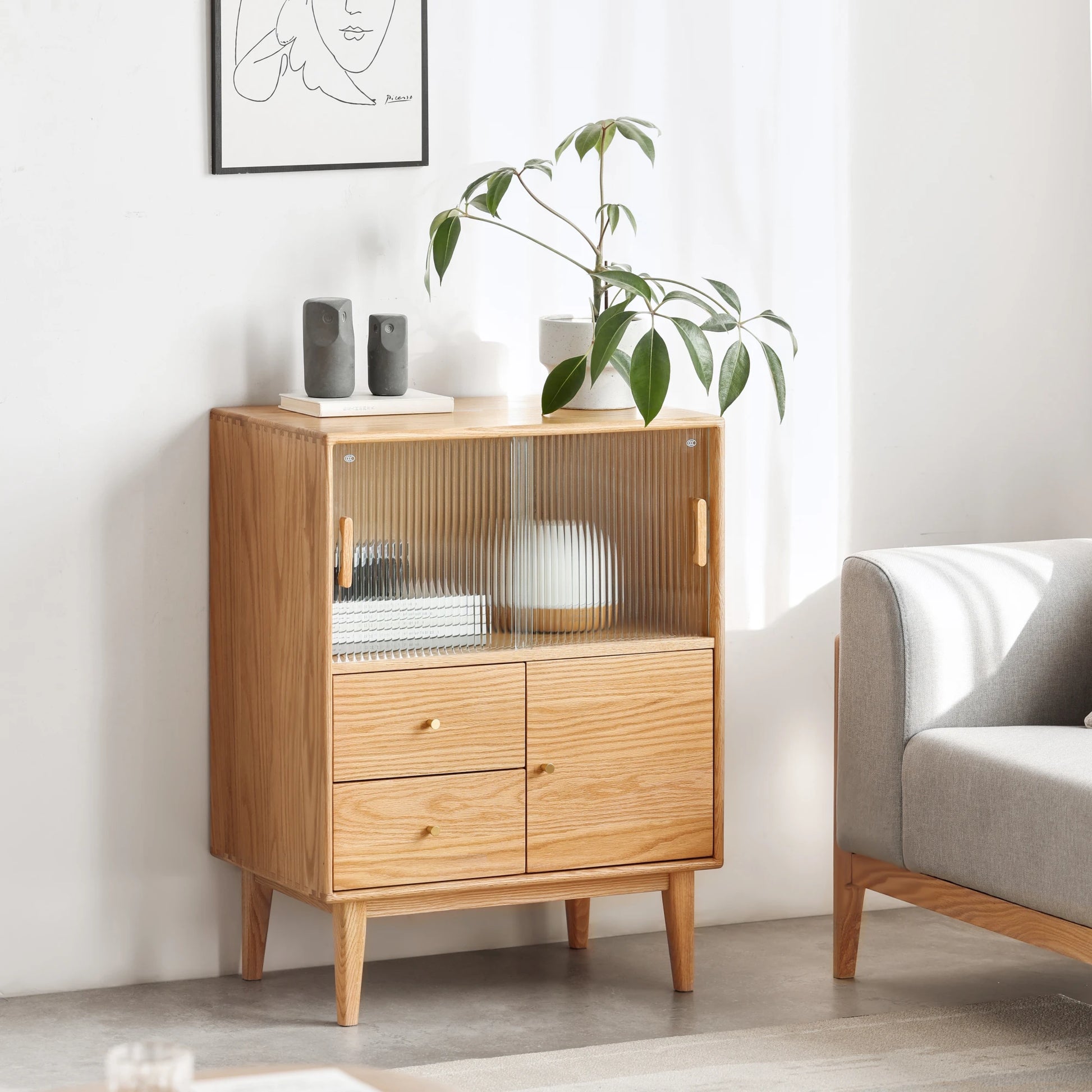 Solidwood Bailey Sideboard, 65x40x85CM, Natural Wood