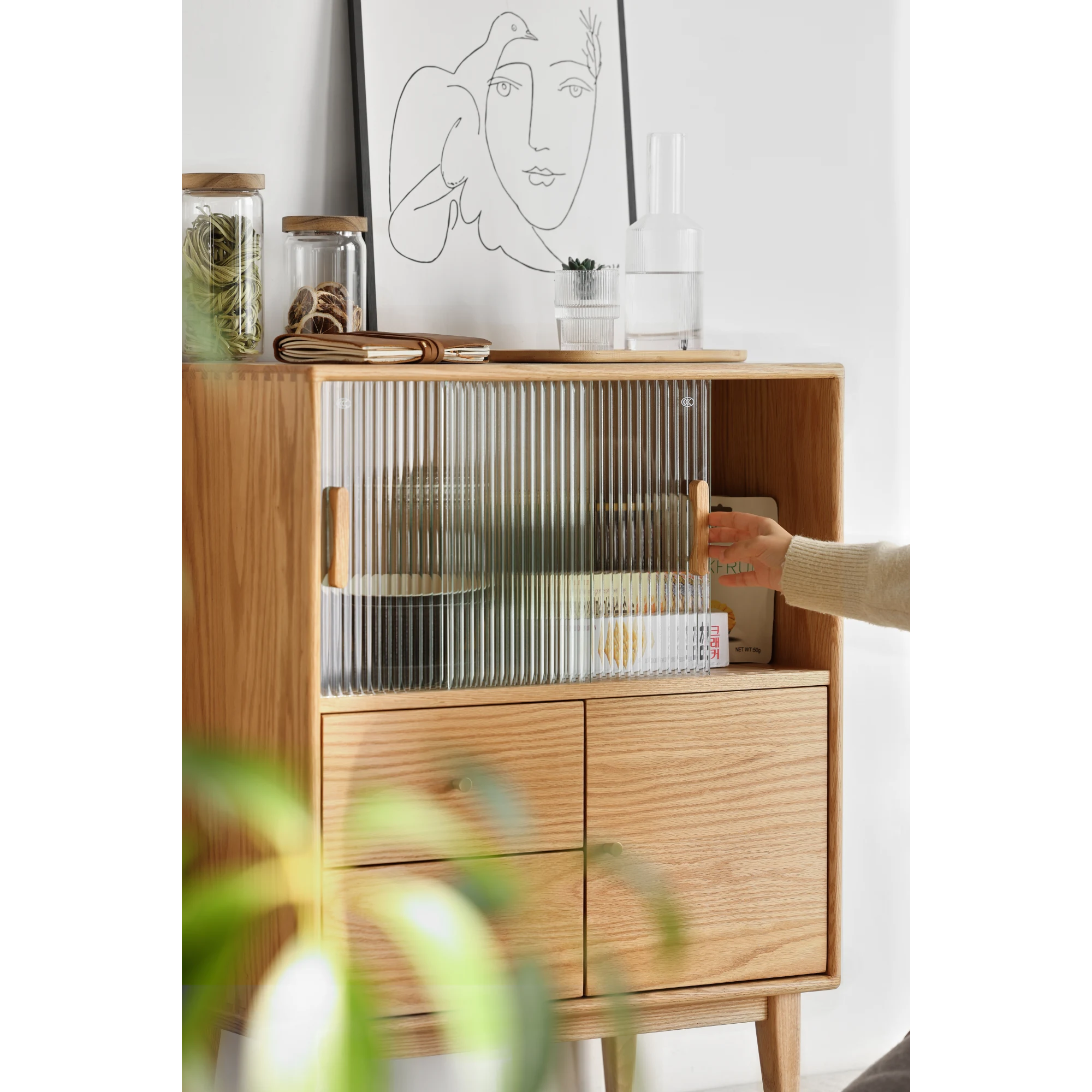 Solidwood Bailey Sideboard, 65x40x85CM, Natural Wood
