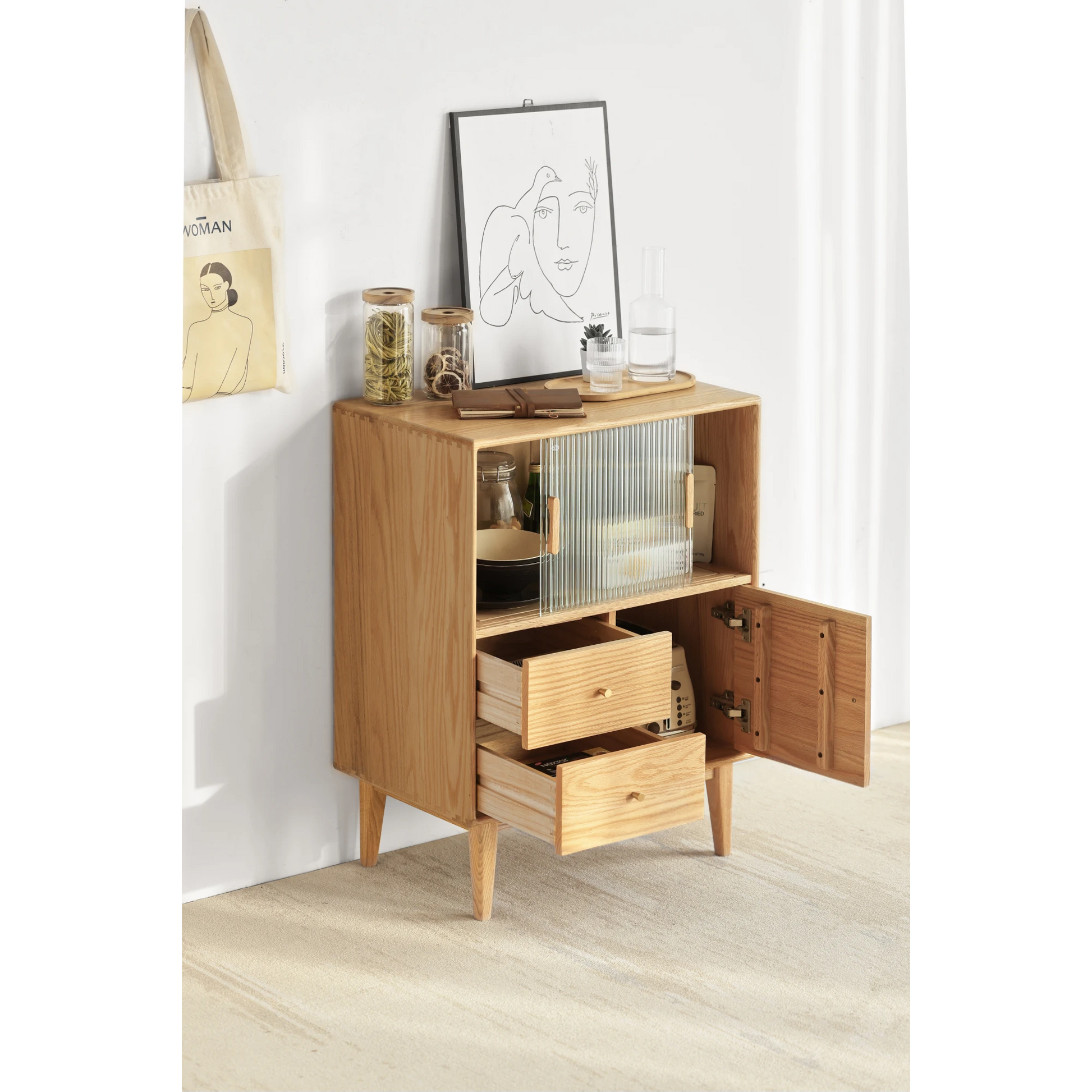 Solidwood Bailey Sideboard, 65x40x85CM, Natural Wood