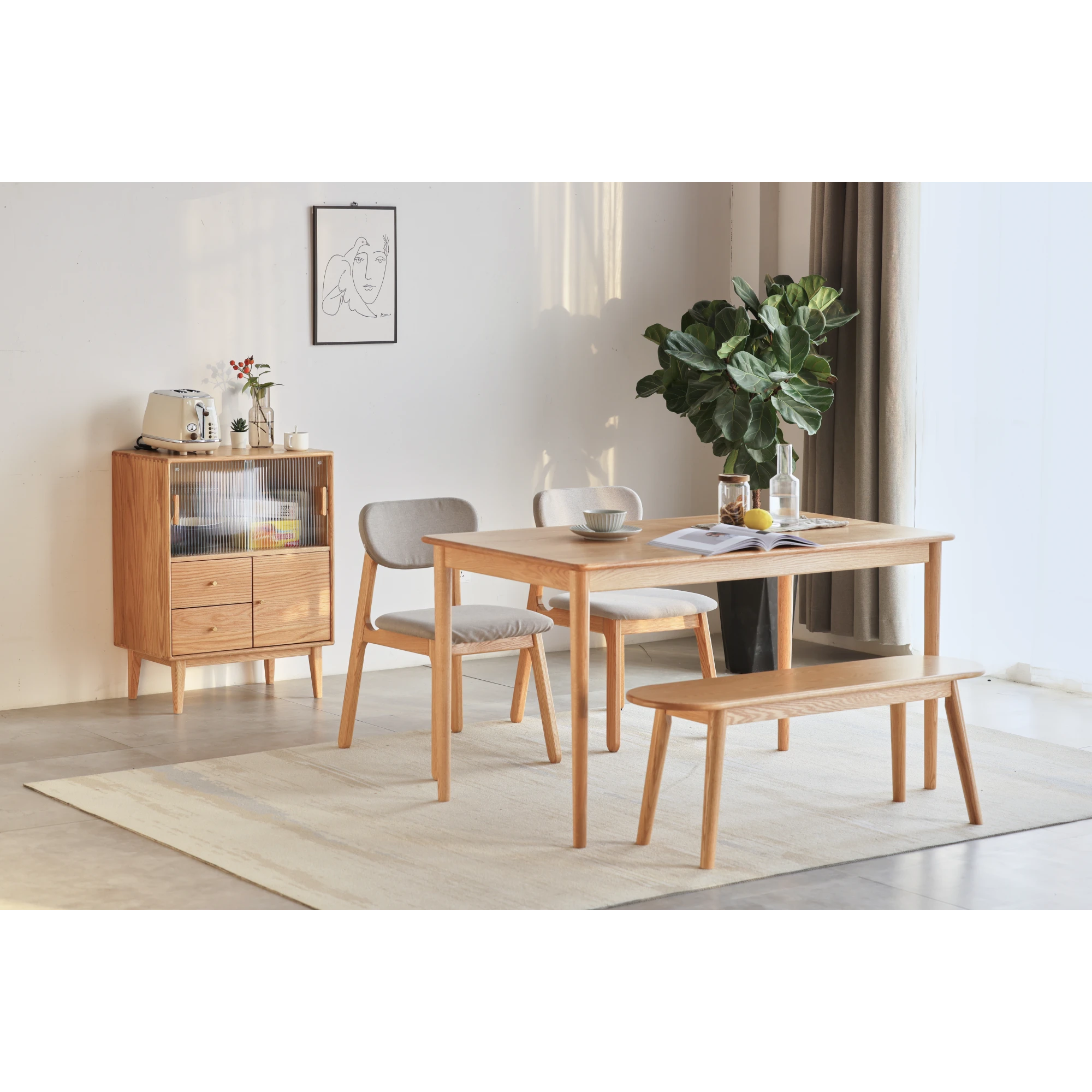 Solidwood Bailey Sideboard, 65x40x85CM, Natural Wood