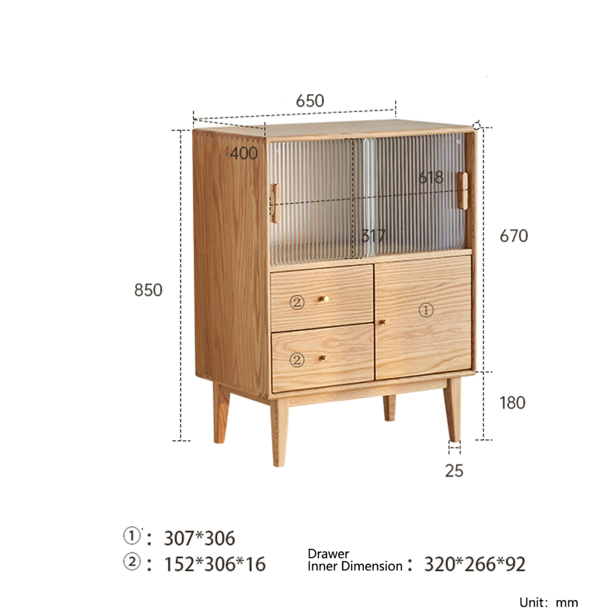 Solidwood Bailey Sideboard, 65x40x85CM, Natural Wood
