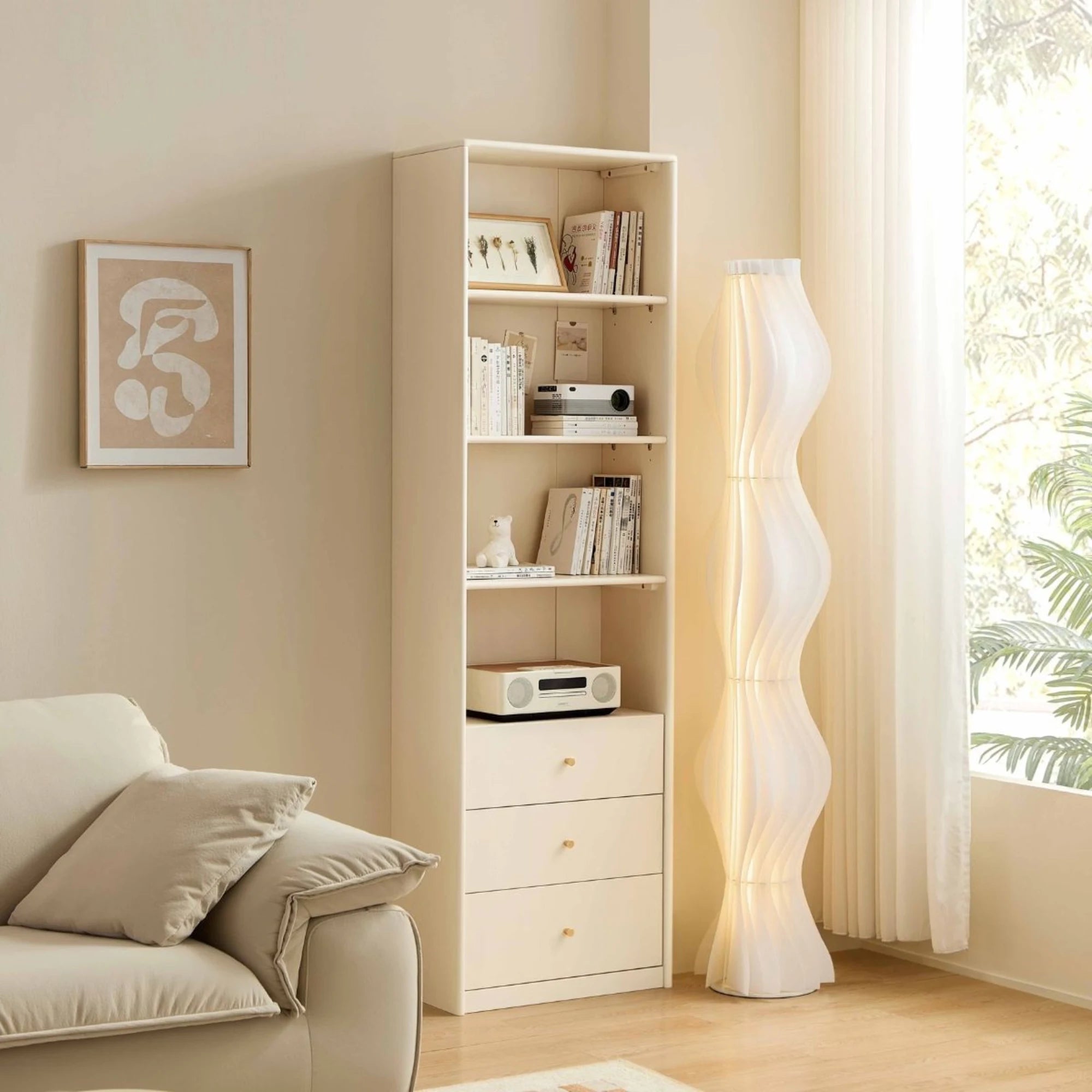 Linspire Ventus Bookcase with Storage Drawers, Off-White