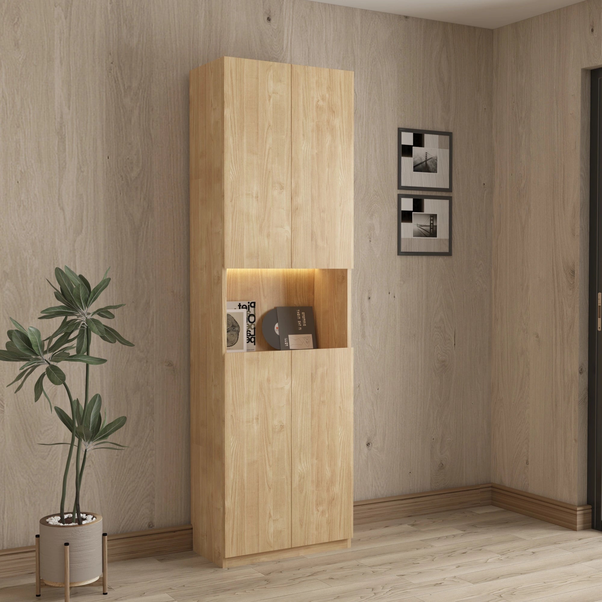 Loft Kiri Bookcase with 4 Doors, 60cm, Natural Wood
