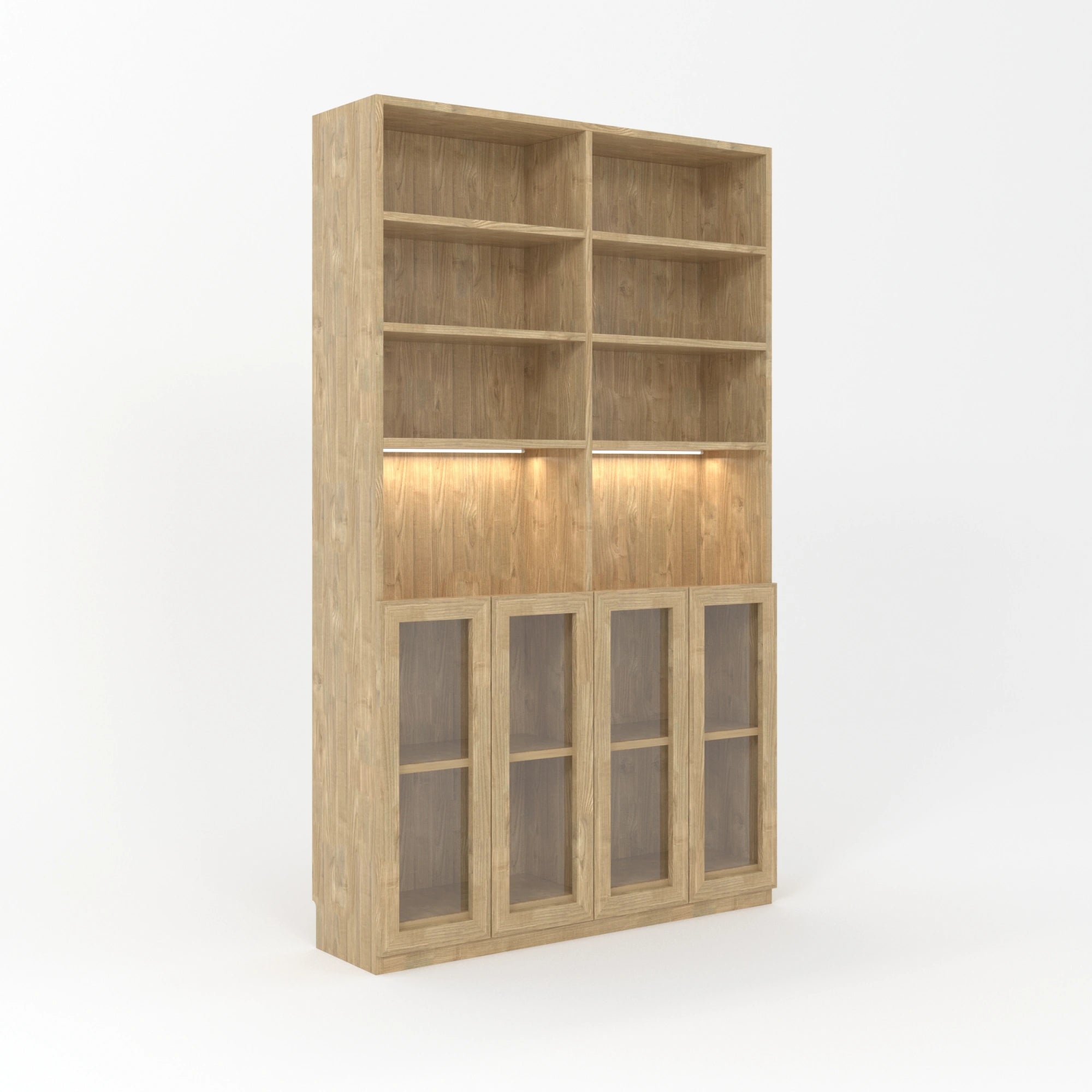 Loft Kiri Bookcase with 4 Glass Doors, 120cm, Natural Wood