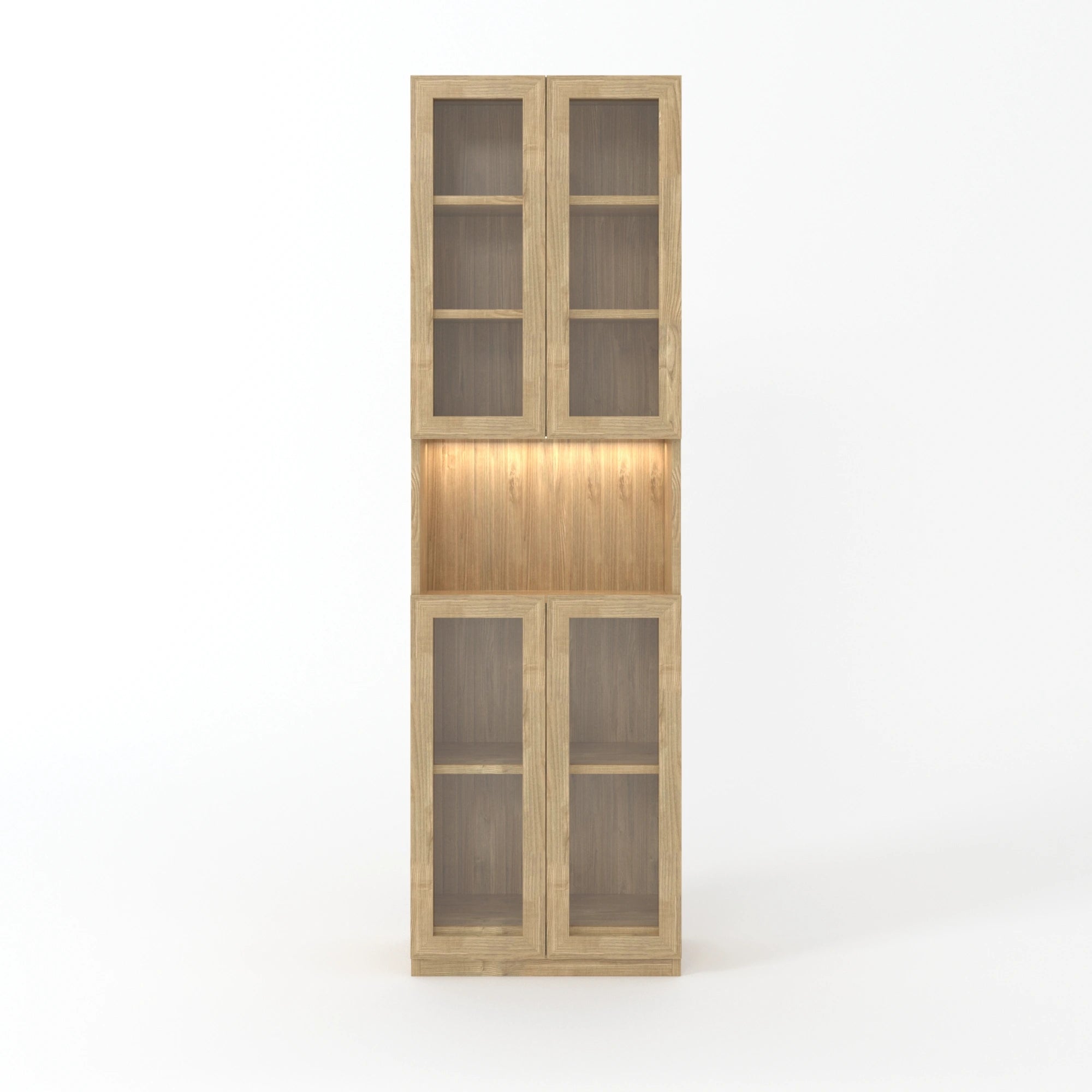 Loft Kiri Bookcase with 4 Glass Doors, 60cm, Natural Wood