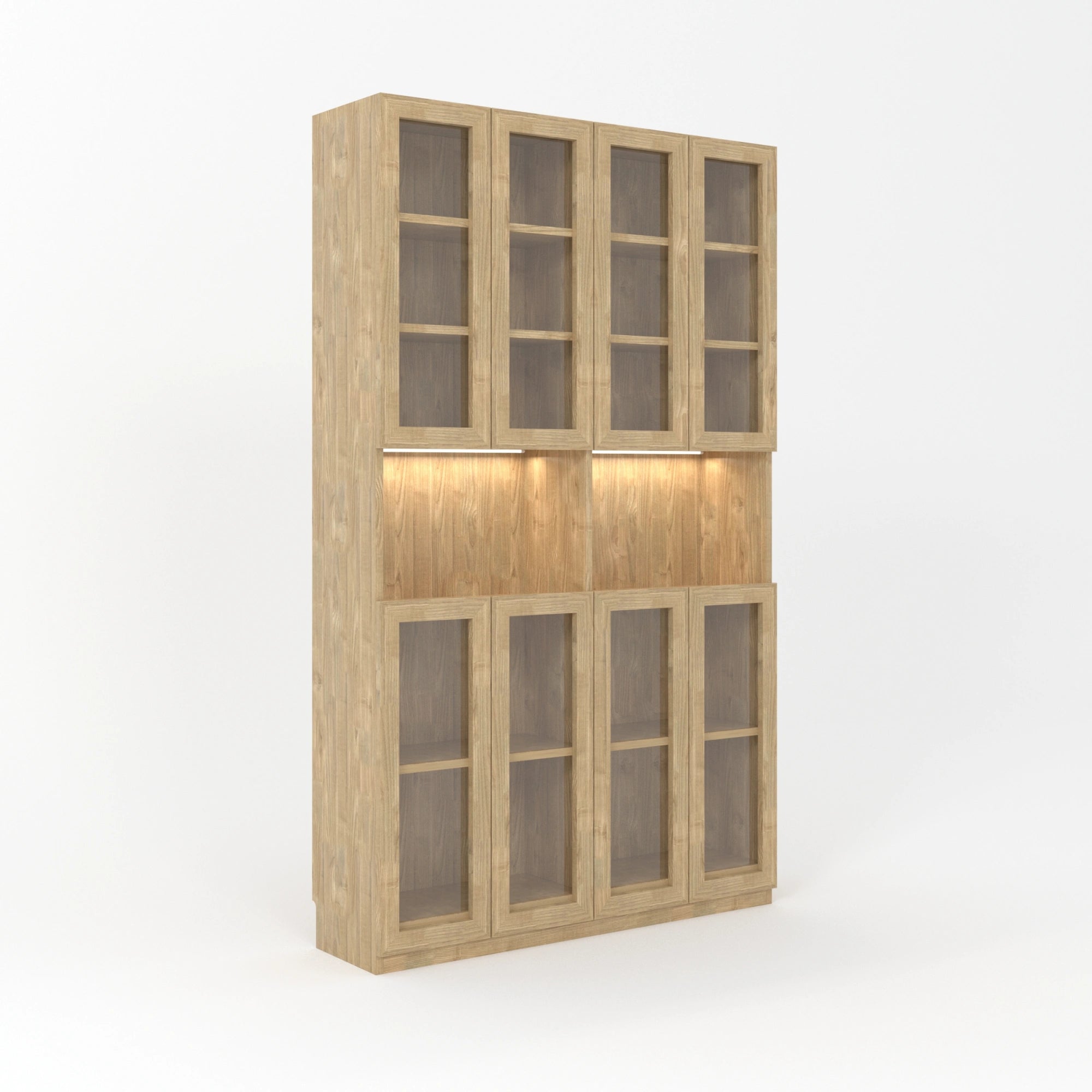 Loft Kiri Bookcase with 8 Glass Doors, 120cm, Natural Wood