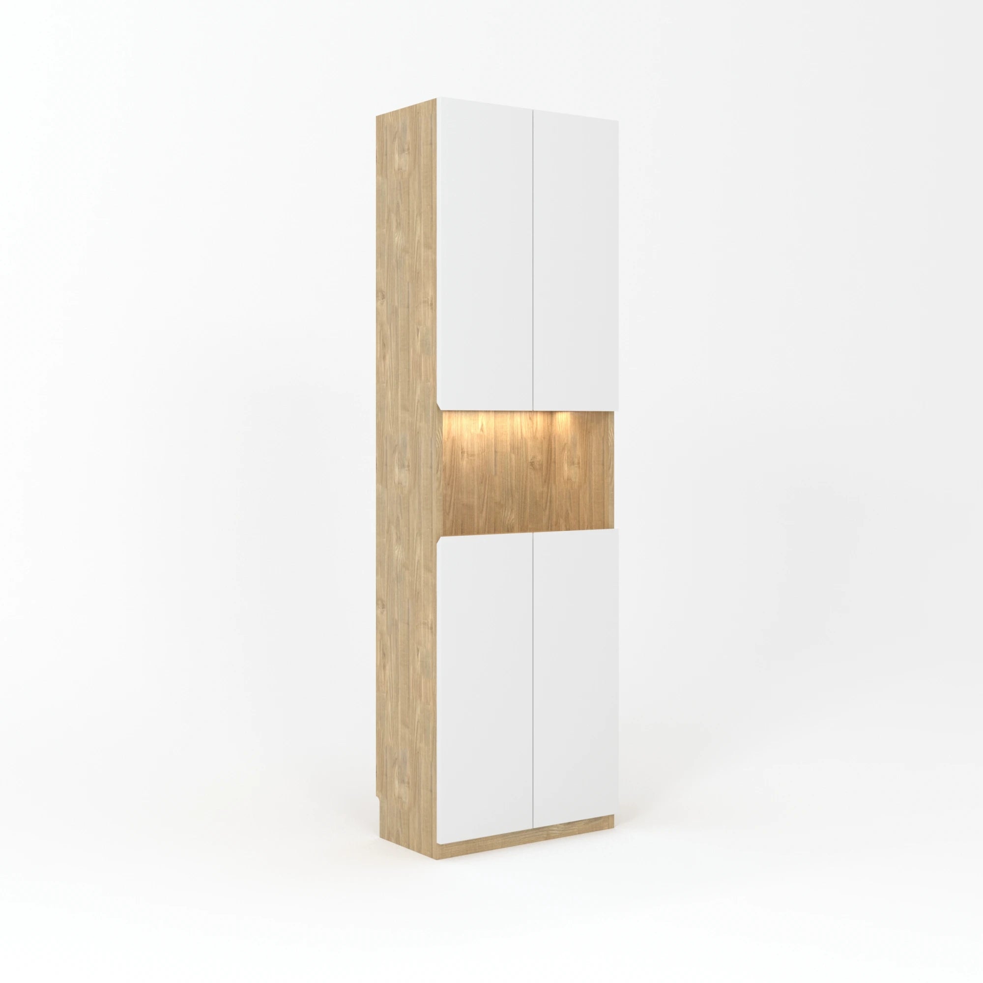 Loft Kiri Bookcase with 4 Doors, 60cm, White & Natural Wood