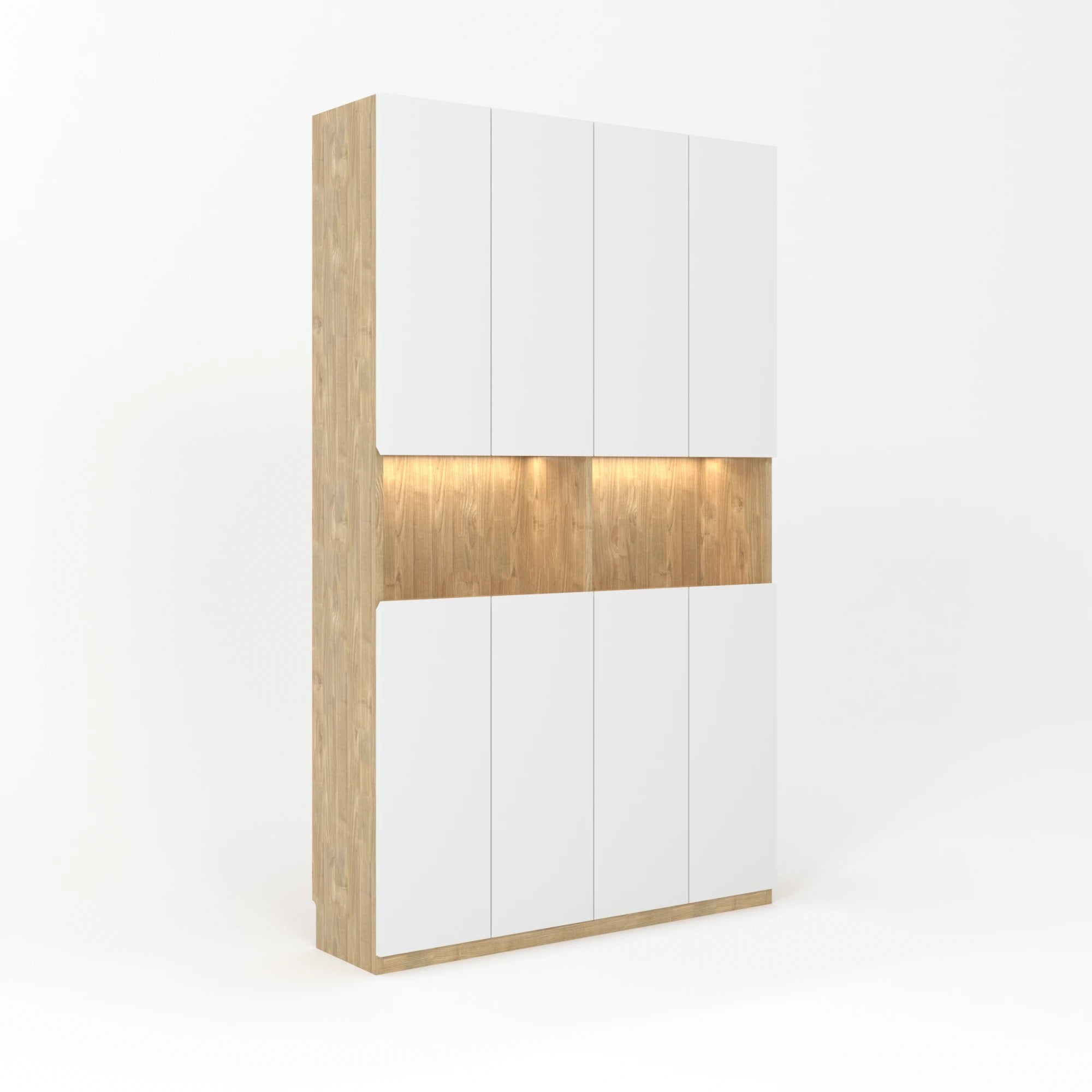 Loft Kiri Bookcase with 8 Doors, 120cm, White & Natural Wood