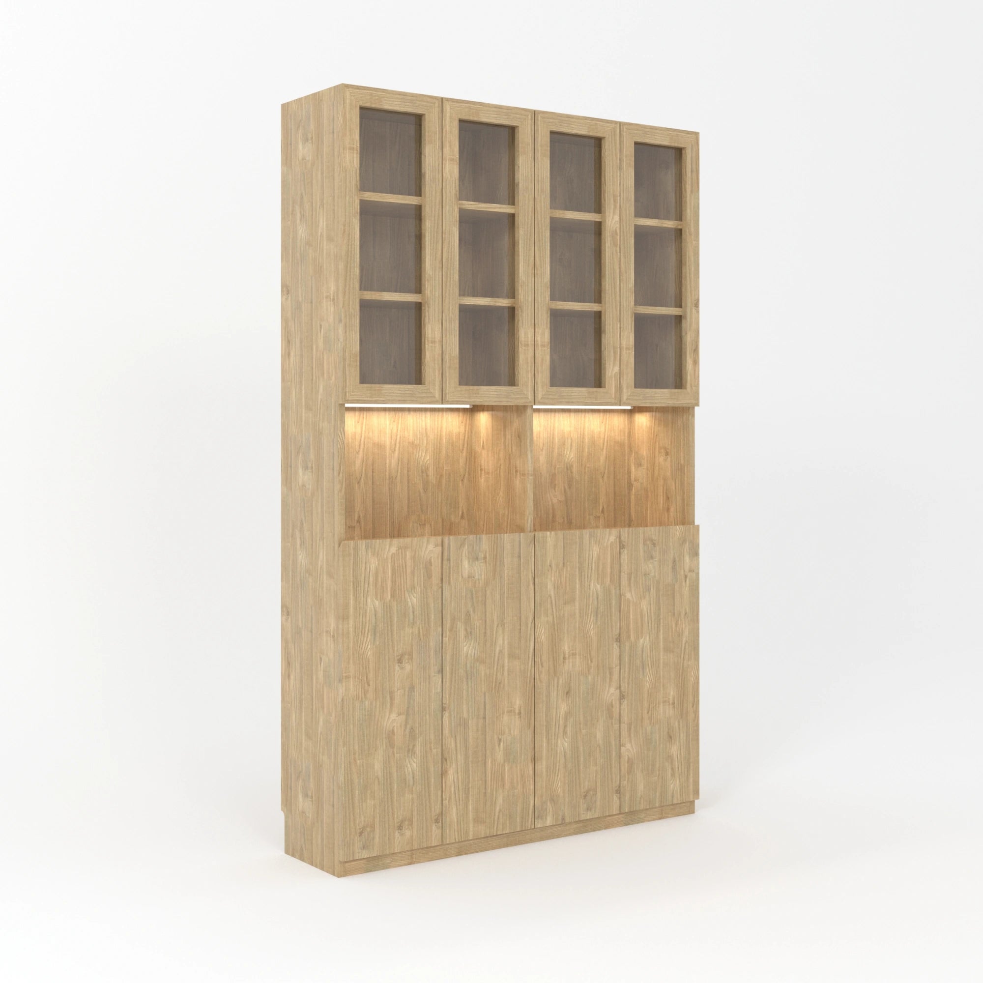 Loft Kiri Bookcase with 8 Panel/Glass Doors, 120cm, Natural Wood