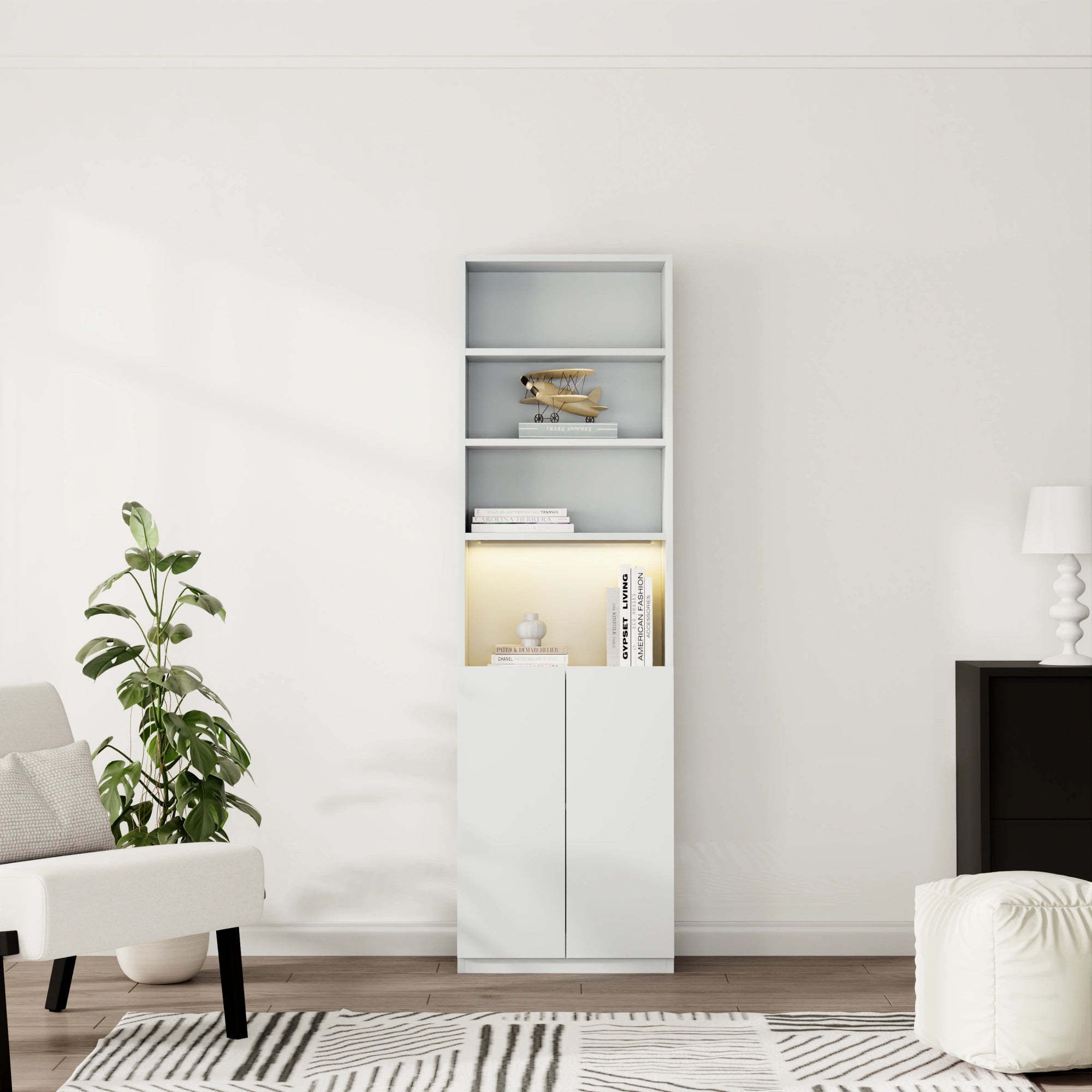 Loft Kiri Bookcase with 2 Doors, 60cm, White