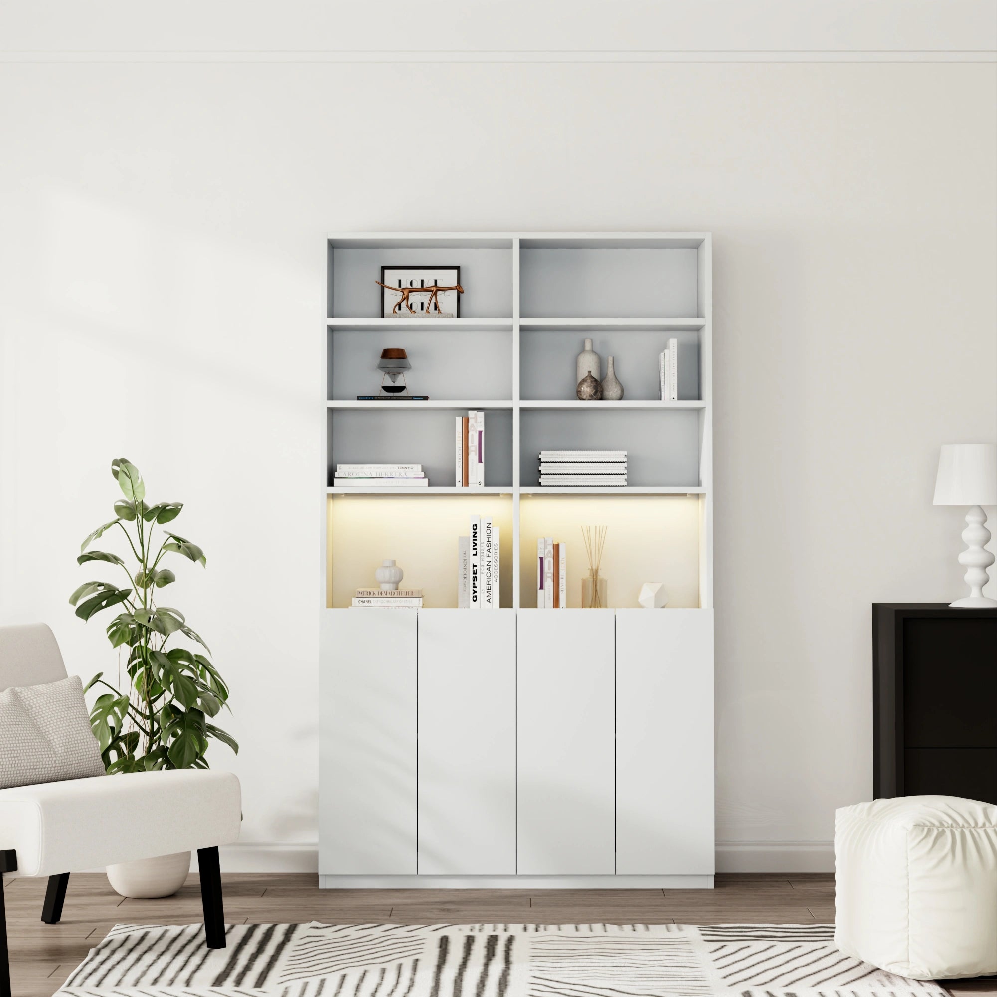 Loft Kiri Bookcase with 4 Doors, 120cm, White