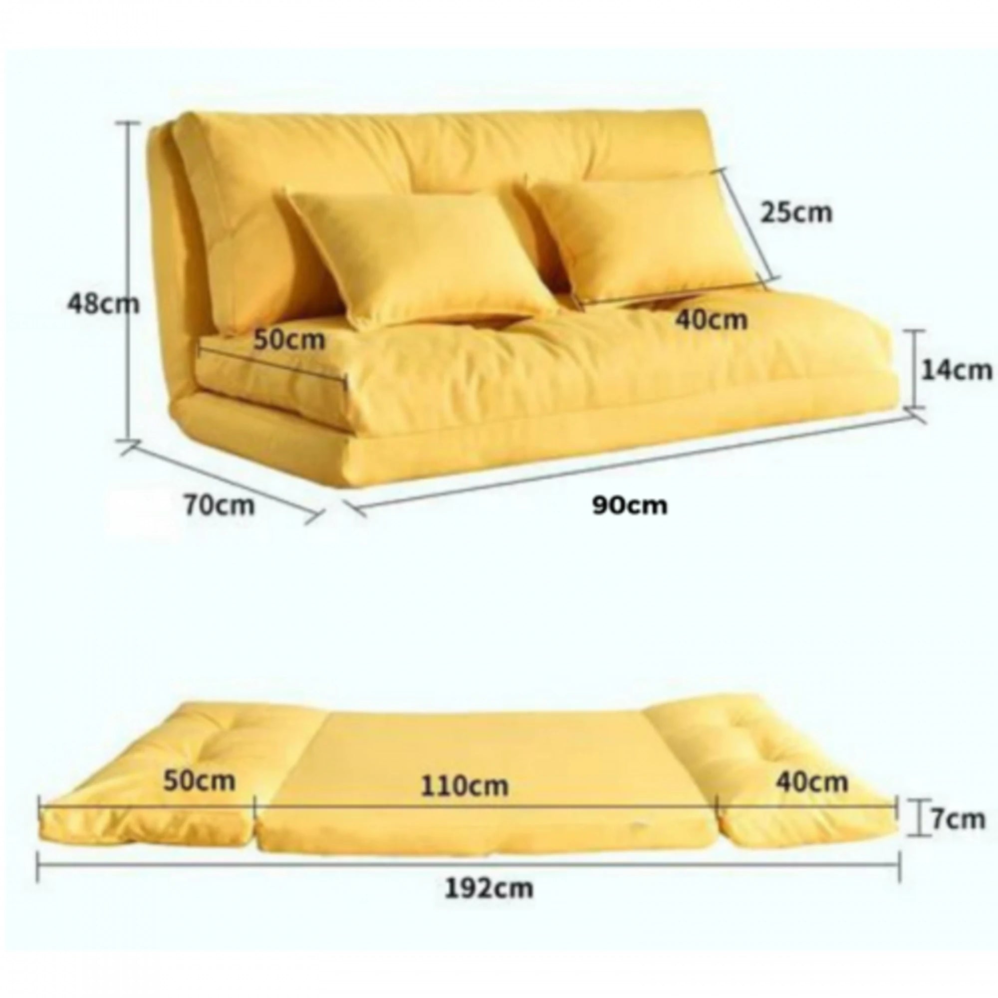 Urbana Japanese Futon Lounge 1-Seater Sofa Bed, 90cm, Yellow
