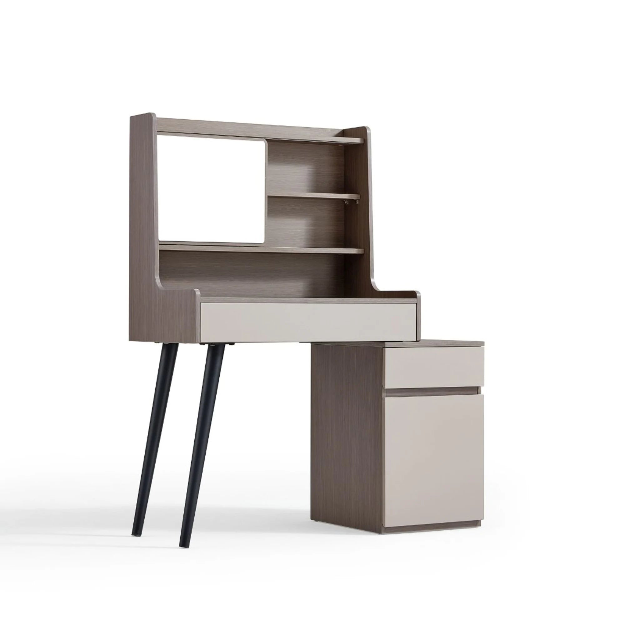 Linspire Juniper Extendable Dressing Table with Cabinet, Dark Wood & Light Grey