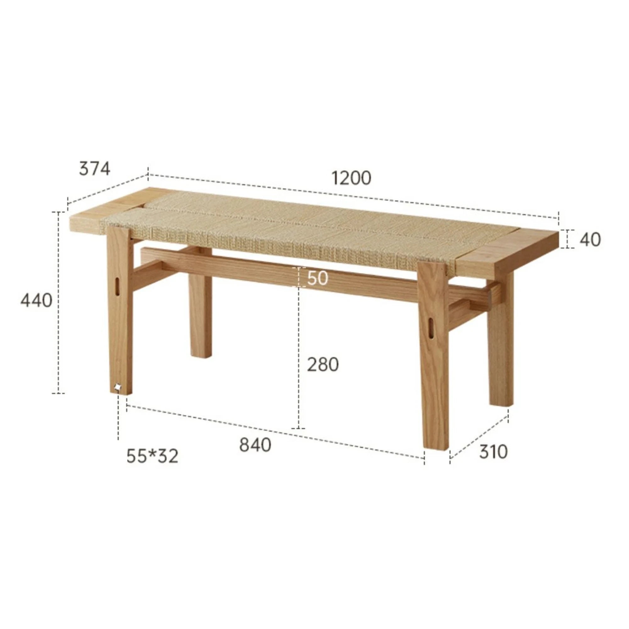 Solidwood Amber Rope Bench, 120cm