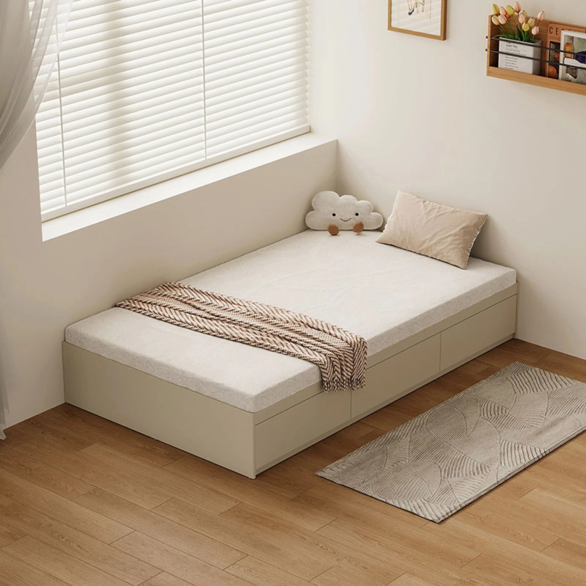 Linspire Lattice Bed Base With Drawers, Light Grey