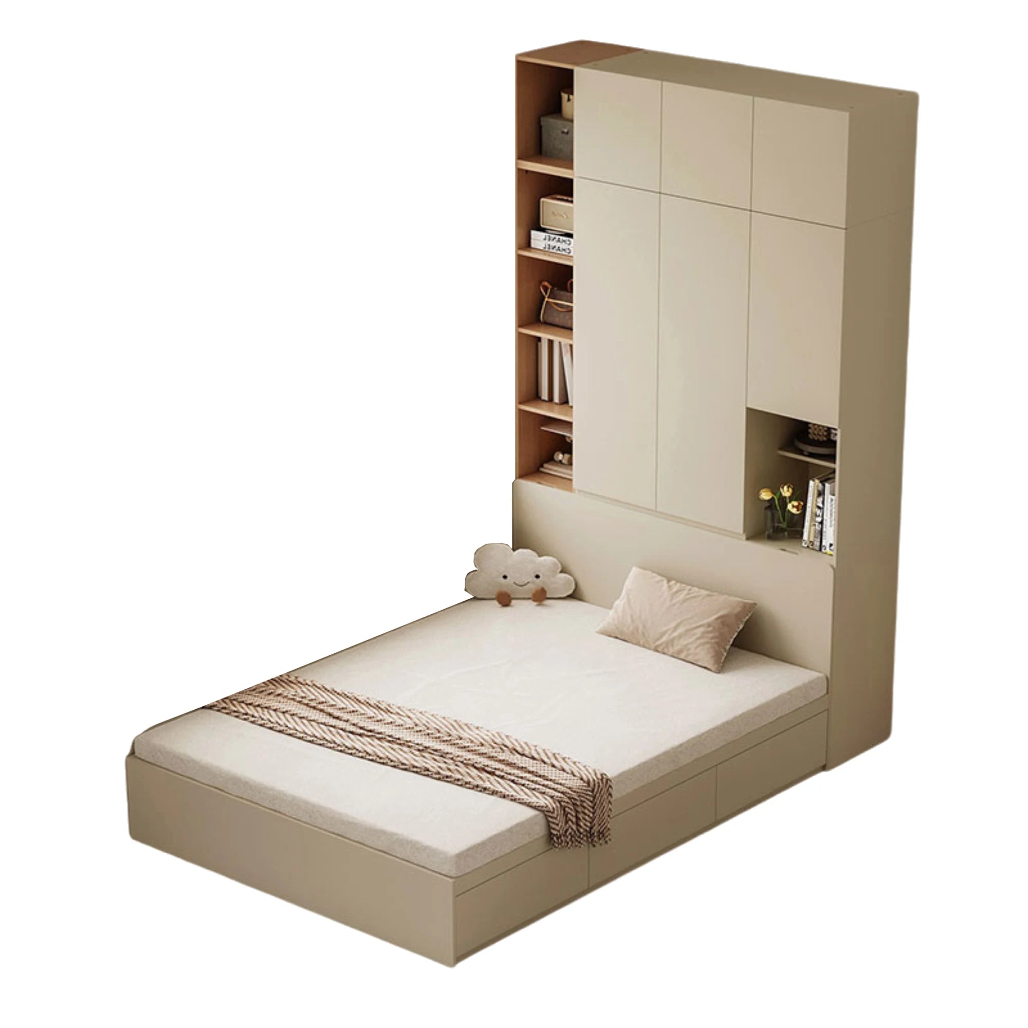 Linspire Lattice Global Queen Bed Frame with Drawers and Storage Headboard, 150x243x242cm