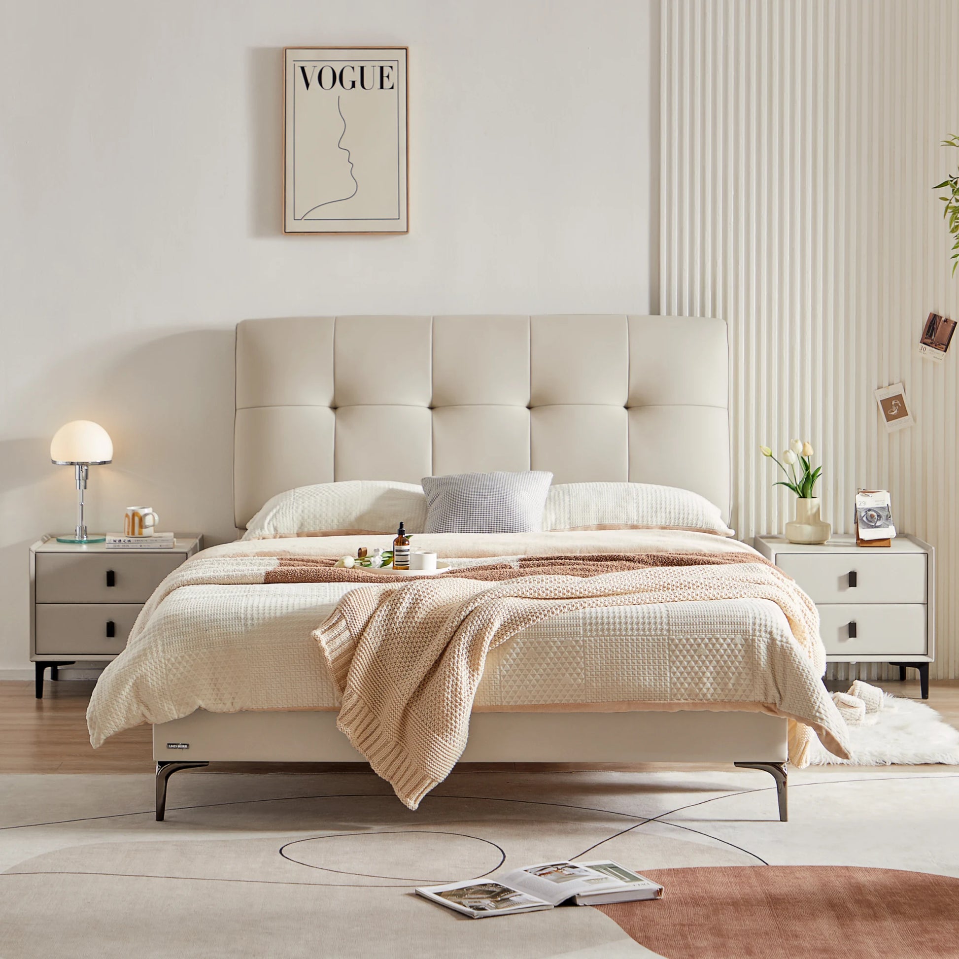 Linspire Radius Bed Frame With Leather Cushion Headboard, White