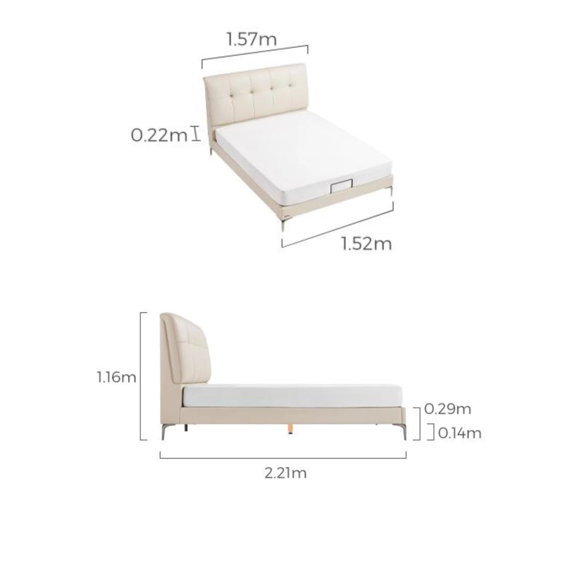 Linspire Radius Bed Frame With Leather Cushion Headboard, White