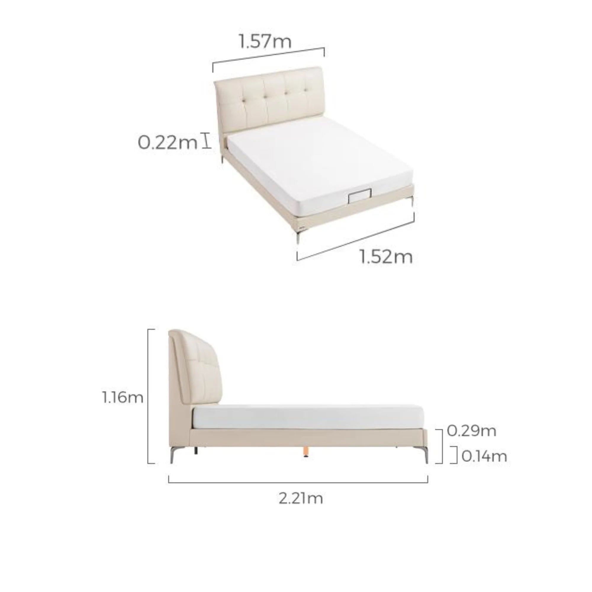 Linspire Radius Bed Frame With Leather Cushion Headboard, White