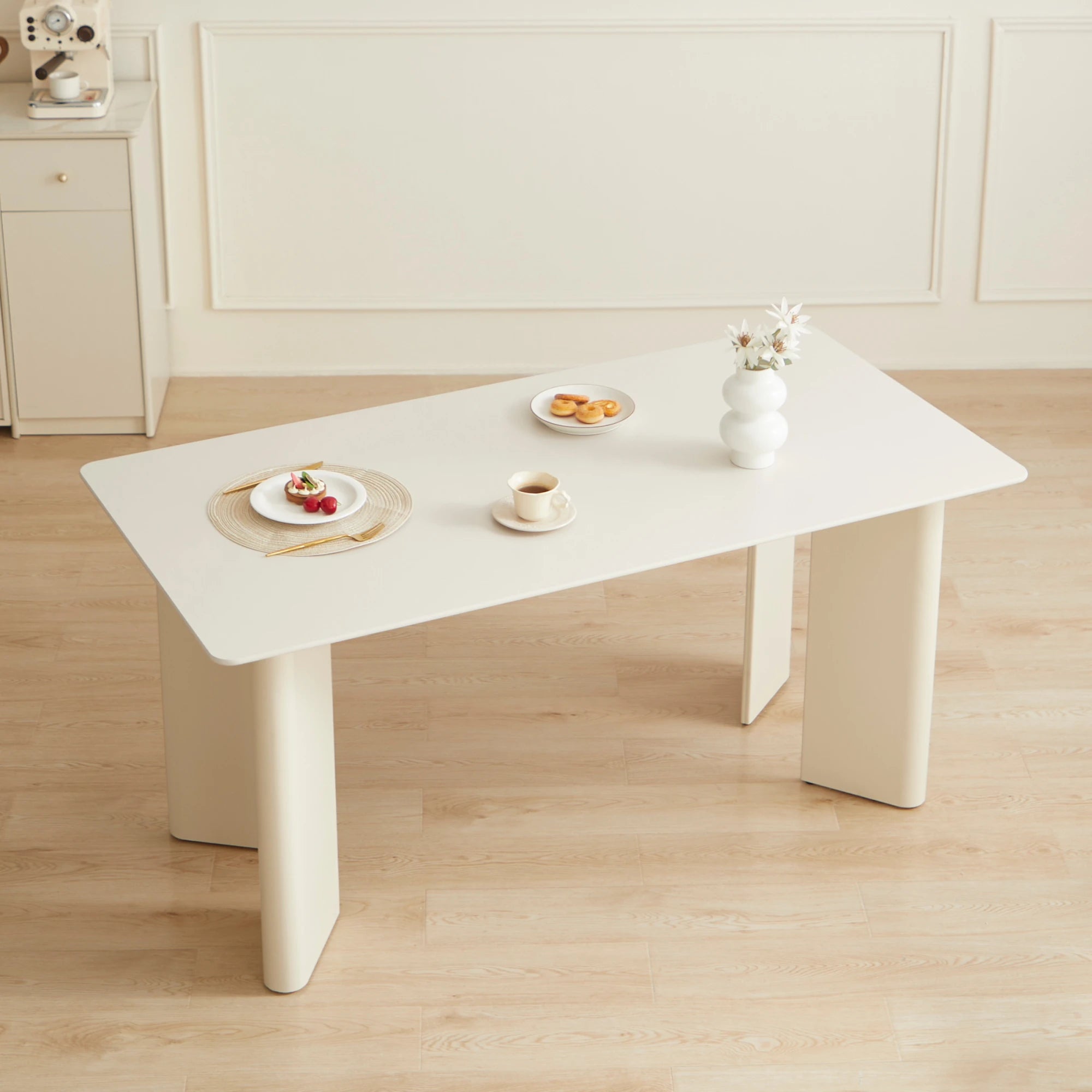 Linspire Tesseract Sintered Stone Top Dining Table, Creamy White