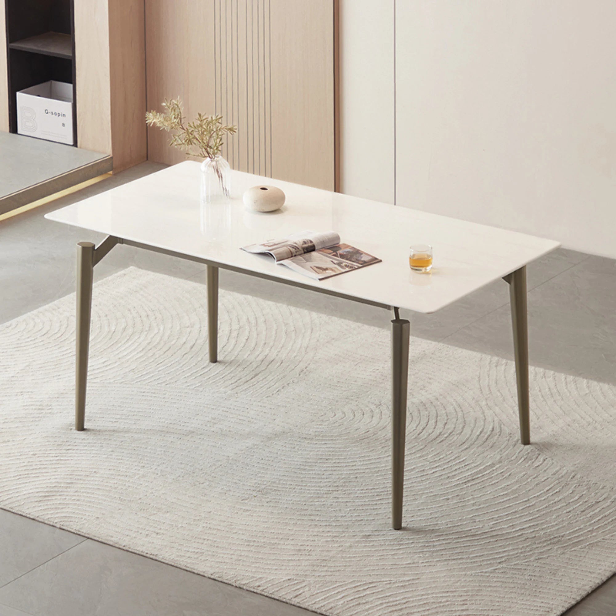 Linspire Xenon Glossy Sintered Stone Top Dining Table, White Marble, Dark Grey