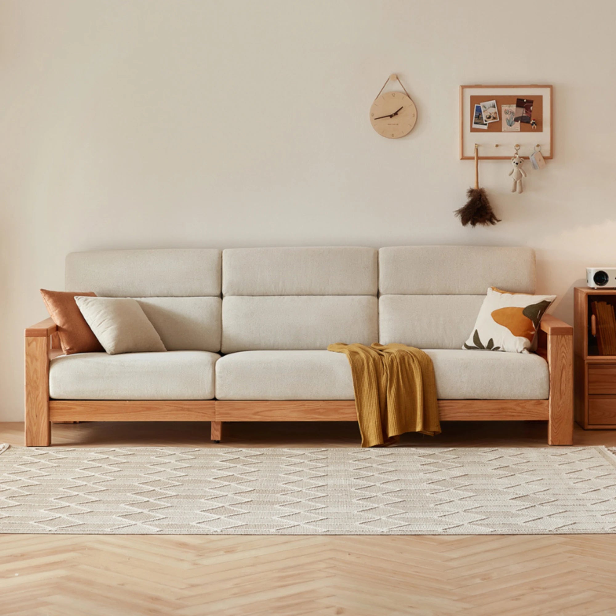 Linspire Mellow Solid Wood 3.5-Seater Sofa, White & Natural Wood