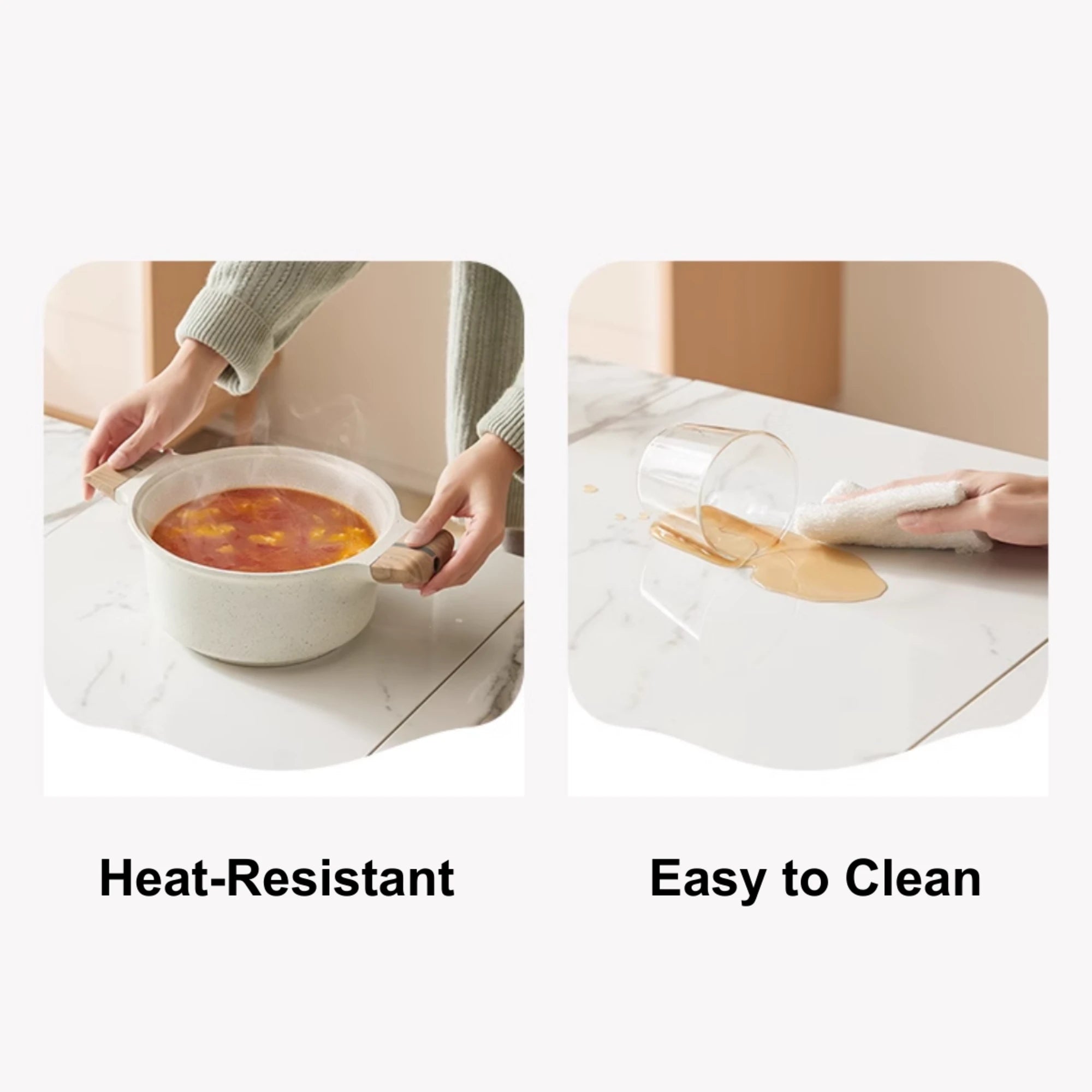 Linspire Yumi Sintered Stone Table Top Foldable Dining Table & 4 Dining Chairs Set, Natural Wood