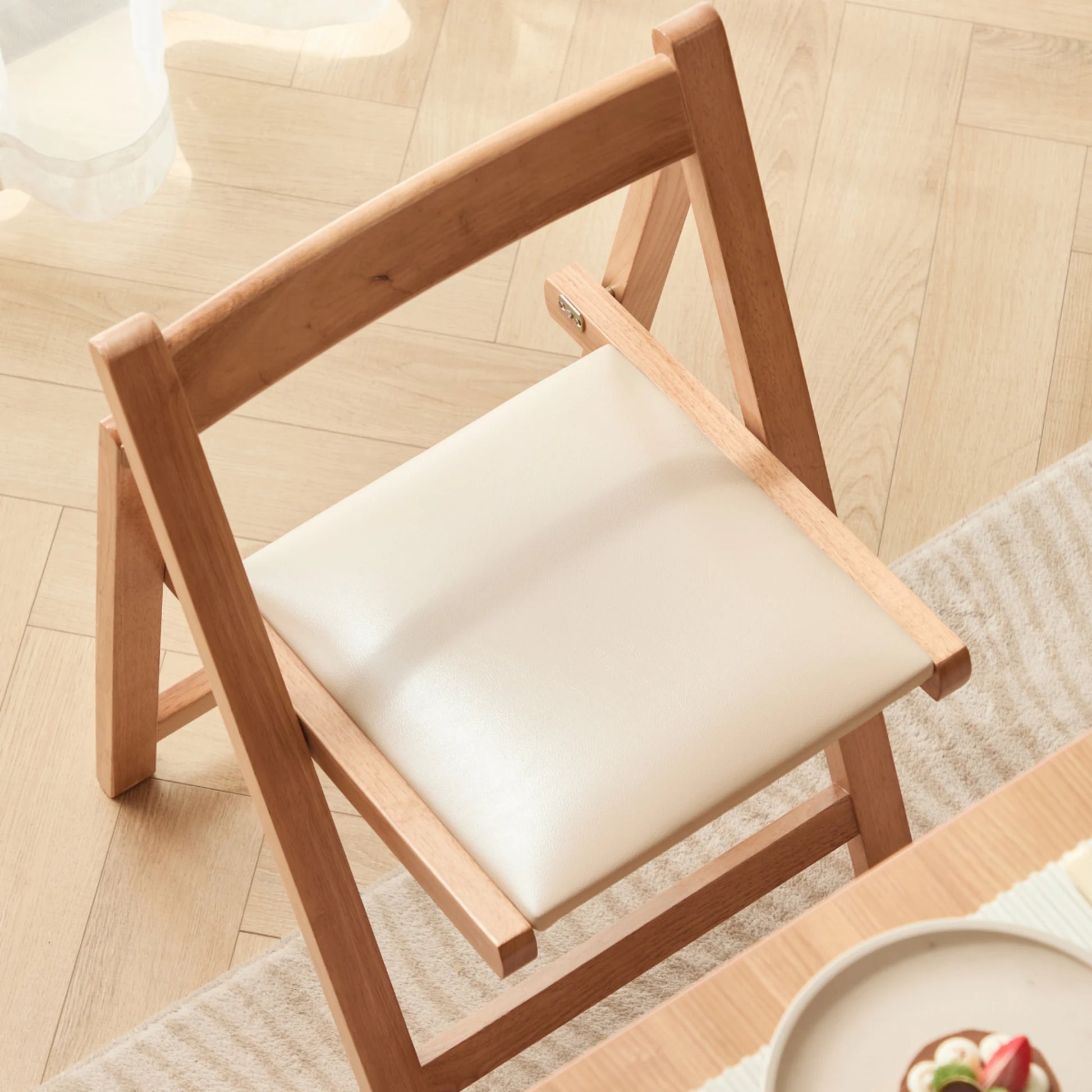 Linspire Yumi Sintered Stone Table Top Foldable Dining Table & 4 Dining Chairs Set, Natural Wood