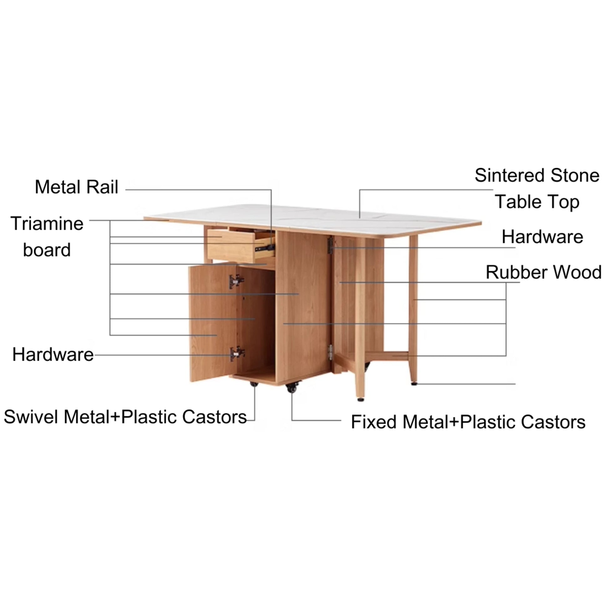 Linspire Yumi Sintered Stone Table Top Foldable Dining Table & 4 Dining Chairs Set, Natural Wood