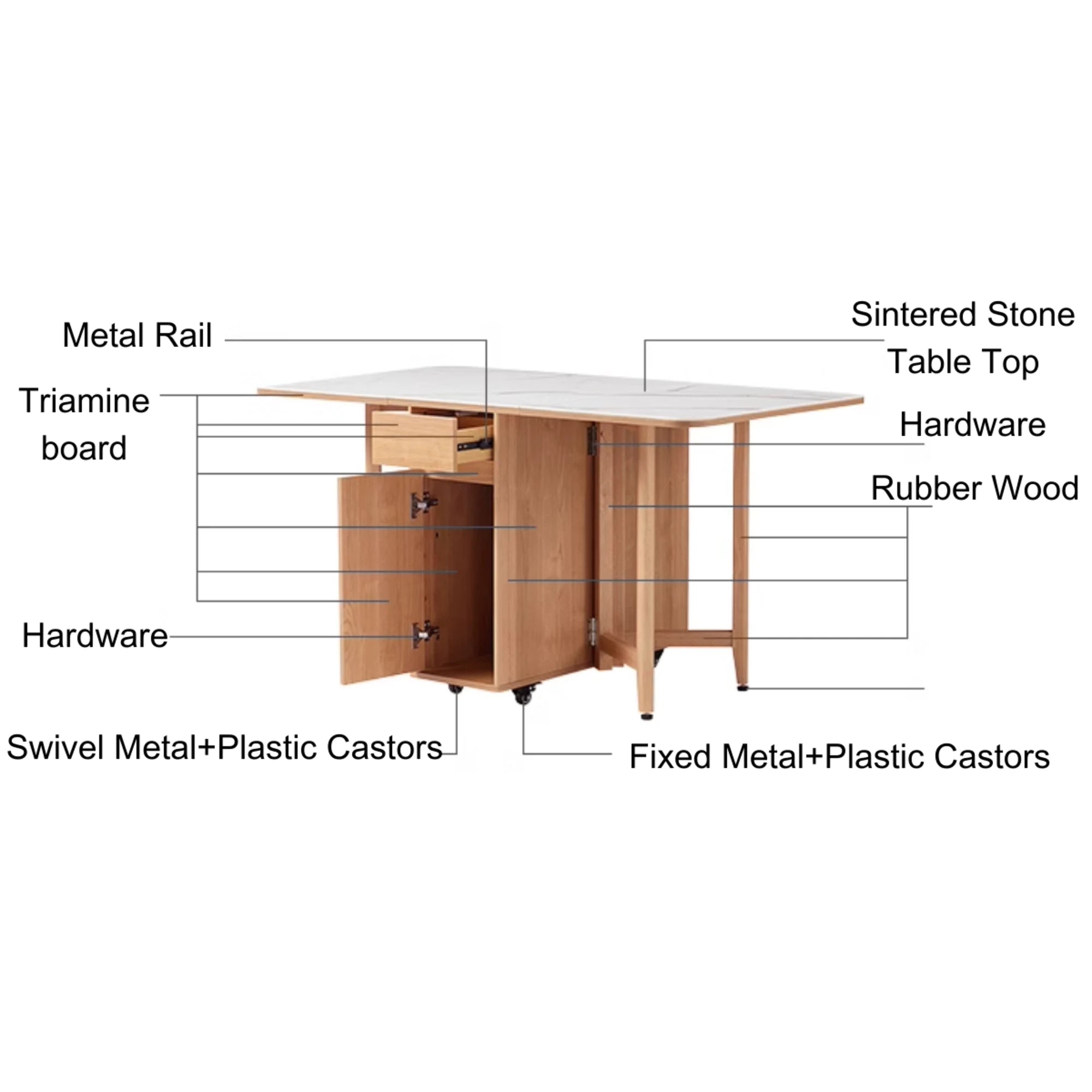 Linspire Yumi Sintered Stone Table Top Foldable Dining Table & 4 Dining Chairs Set, Natural Wood