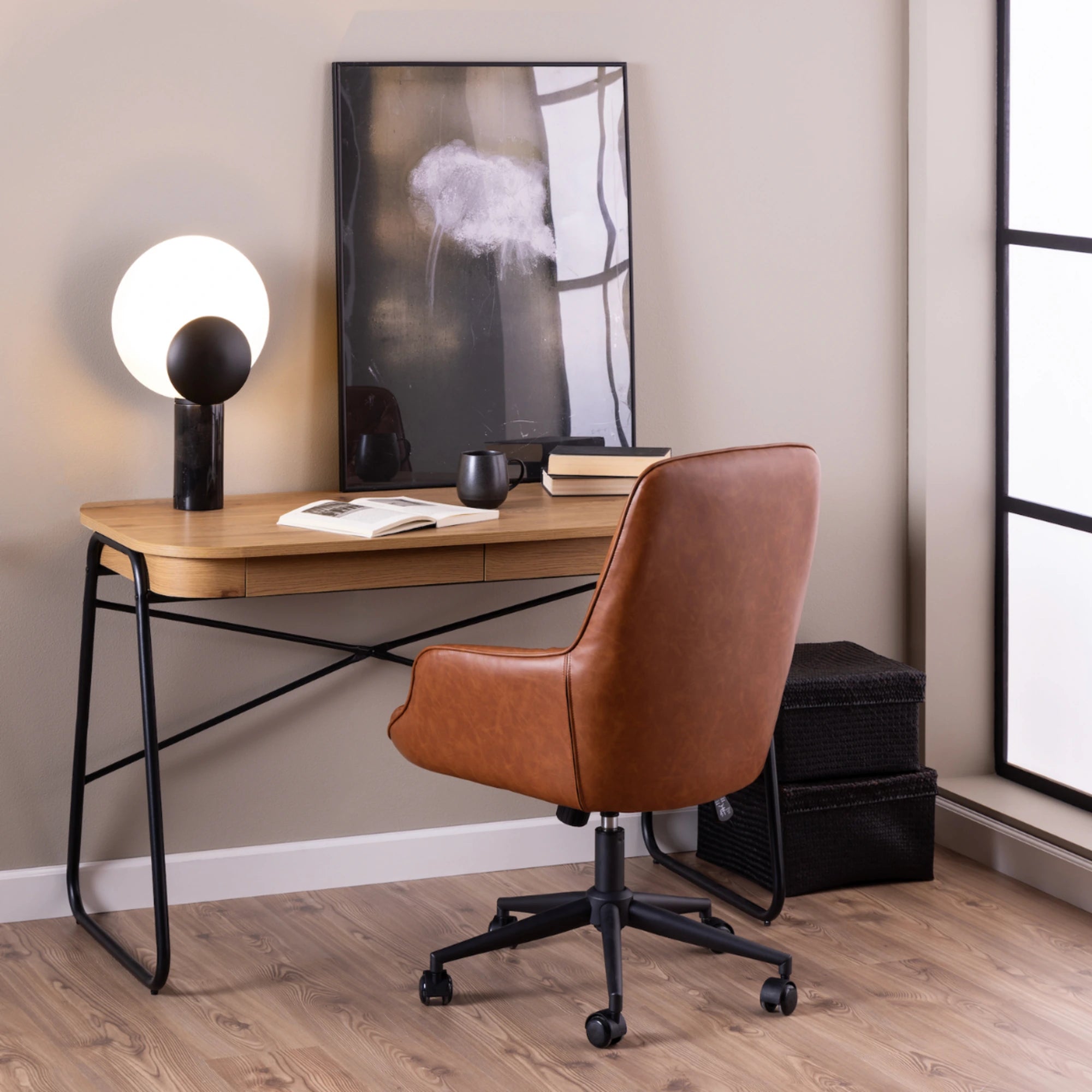 Hjem Design Blueton Desk, Natural Wood & Black