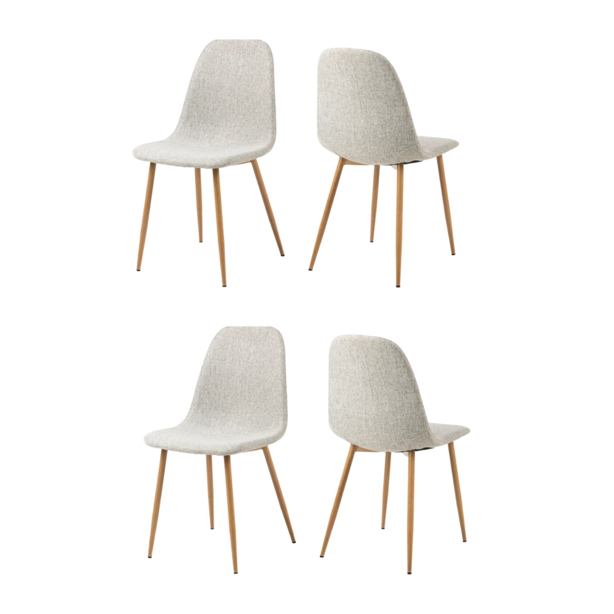 Hjem Design Celia Dining Chair, Light Grey & Natural Wood, Set of 4