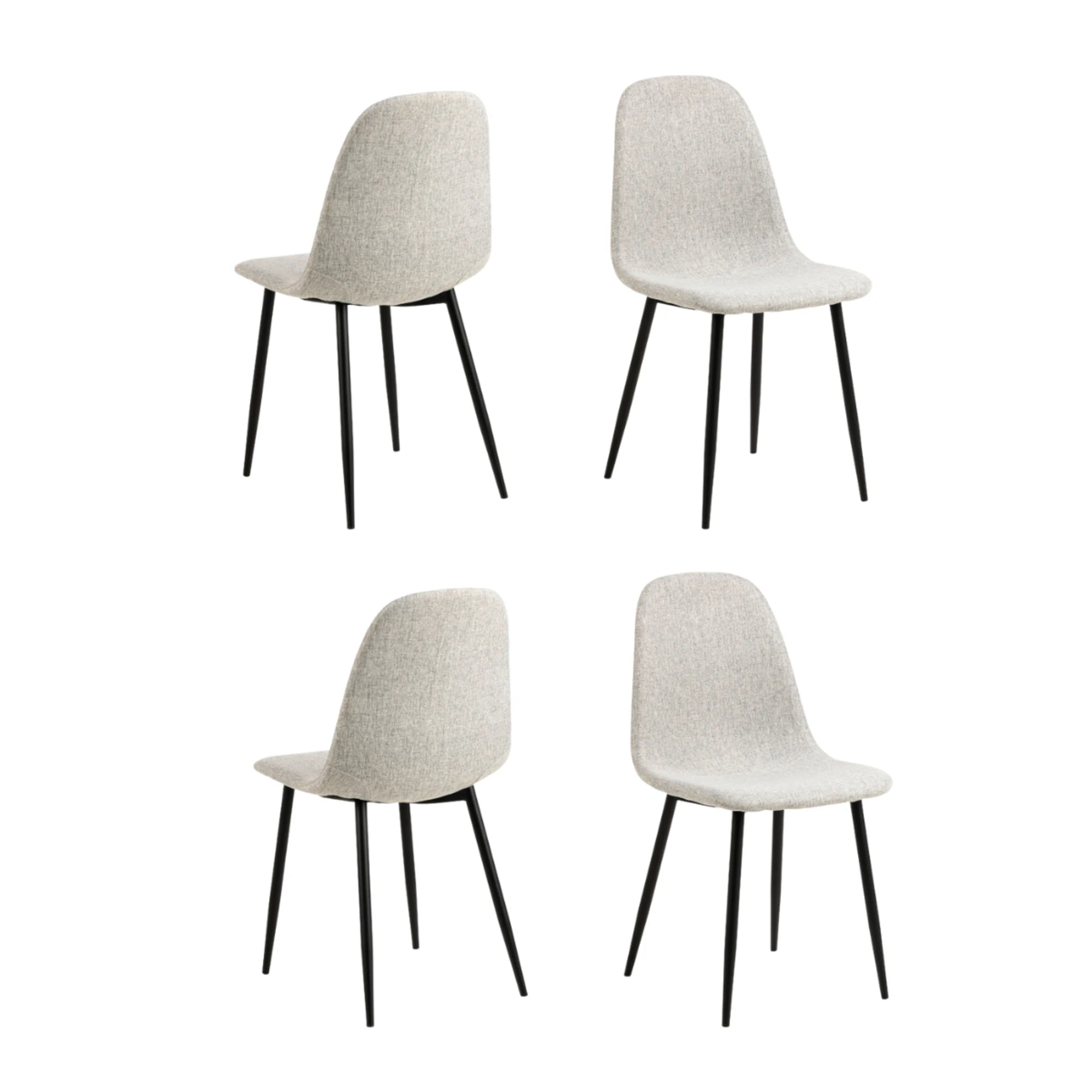 Hjem Design Celia Dining Chair, Light Grey & Black, Set of 4