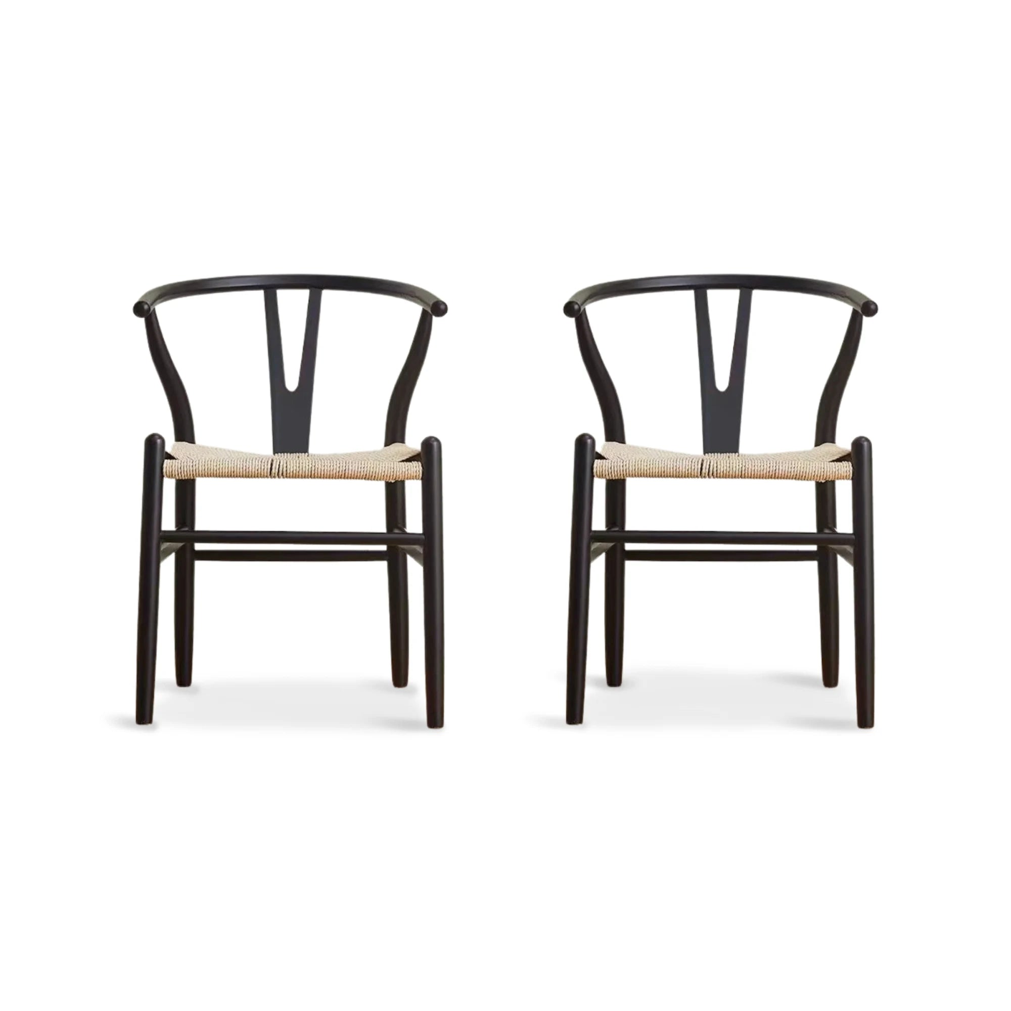 MODE Hans Wegner Wishbone Dining Chair CH24 Replica, Black, Set of 2