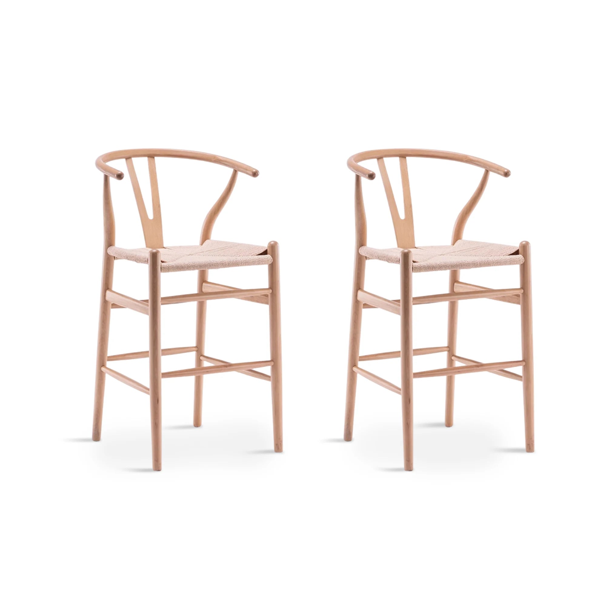 MODE Hans Wegner Wishbone Bar Stool Replica, Natural Wood, Set of 2