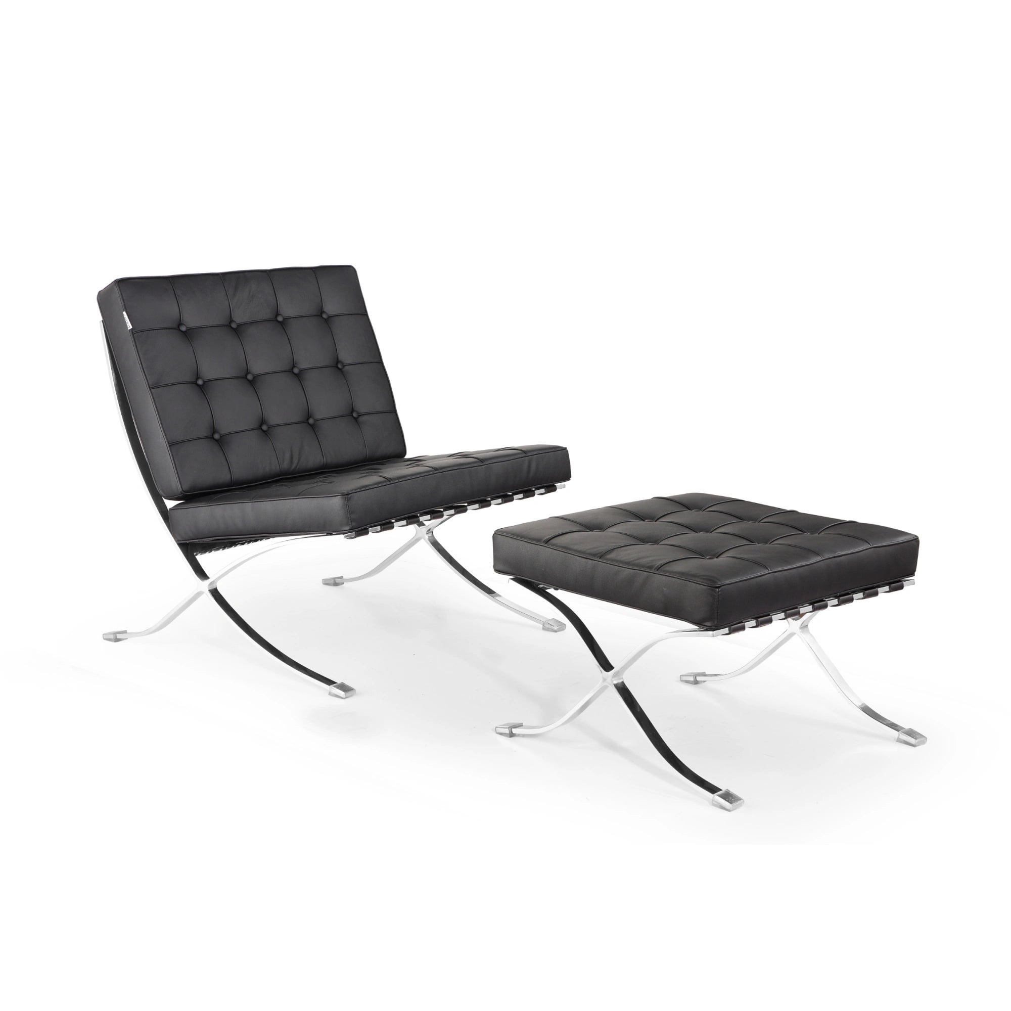 MODE MIES VAN DER ROHE Barcelona Chair with Ottoman Replica,