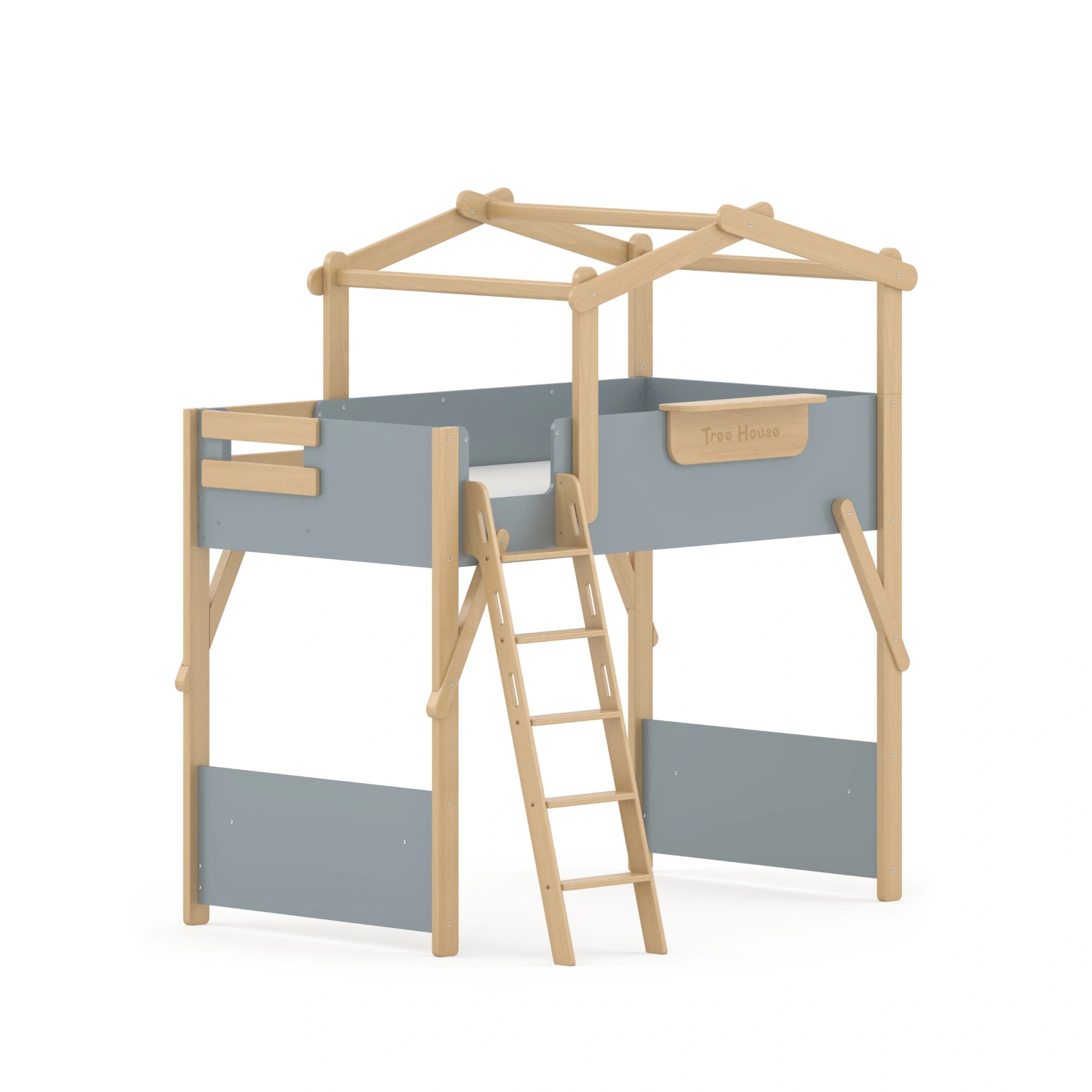 Boori Treehouse Kids NZ King Single Loft Bed + Roof Frame and Ladder, Blueberry