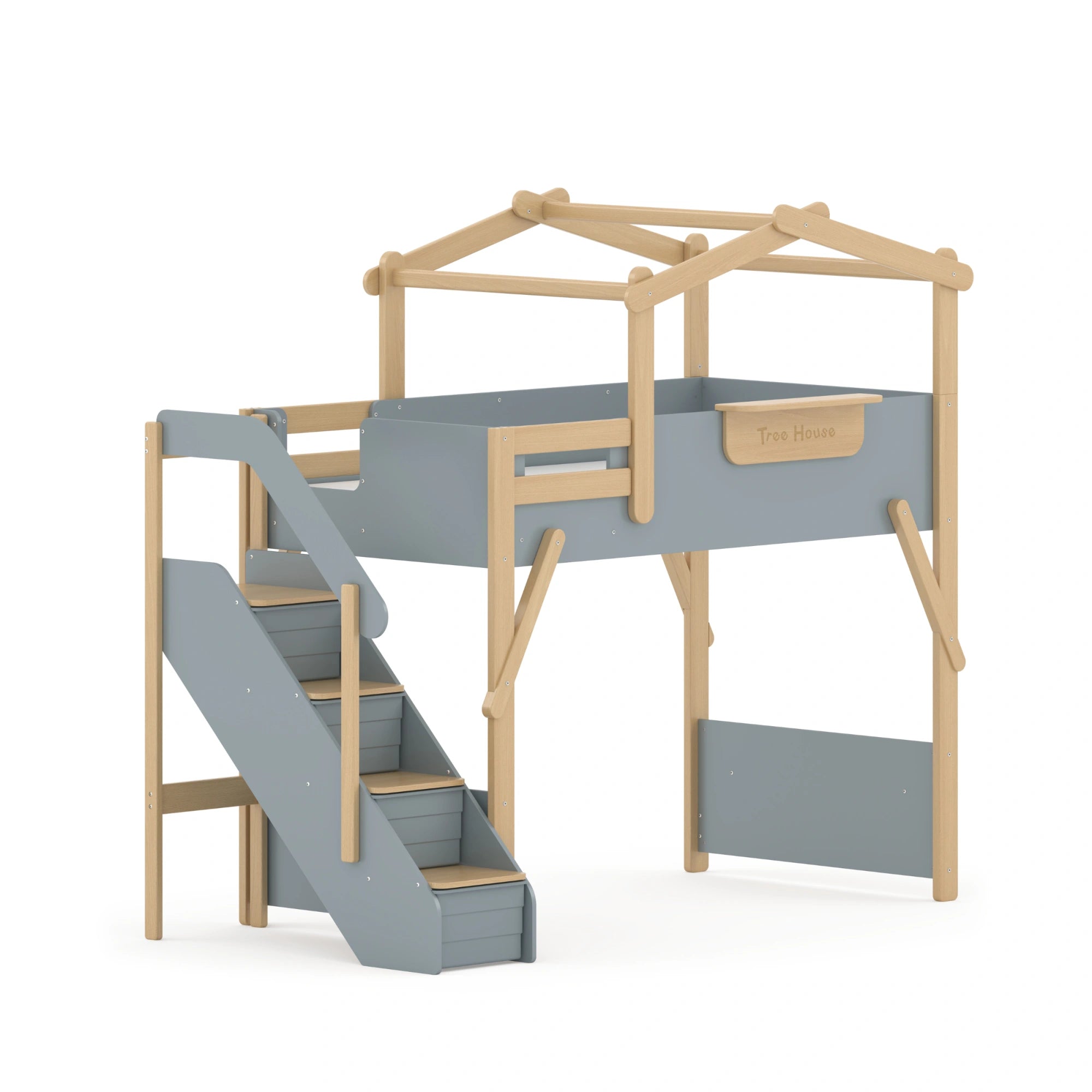 Boori Treehouse Kids NZ King Single Loft Bed + Roof Frame and Storage Staircase, Blueberry