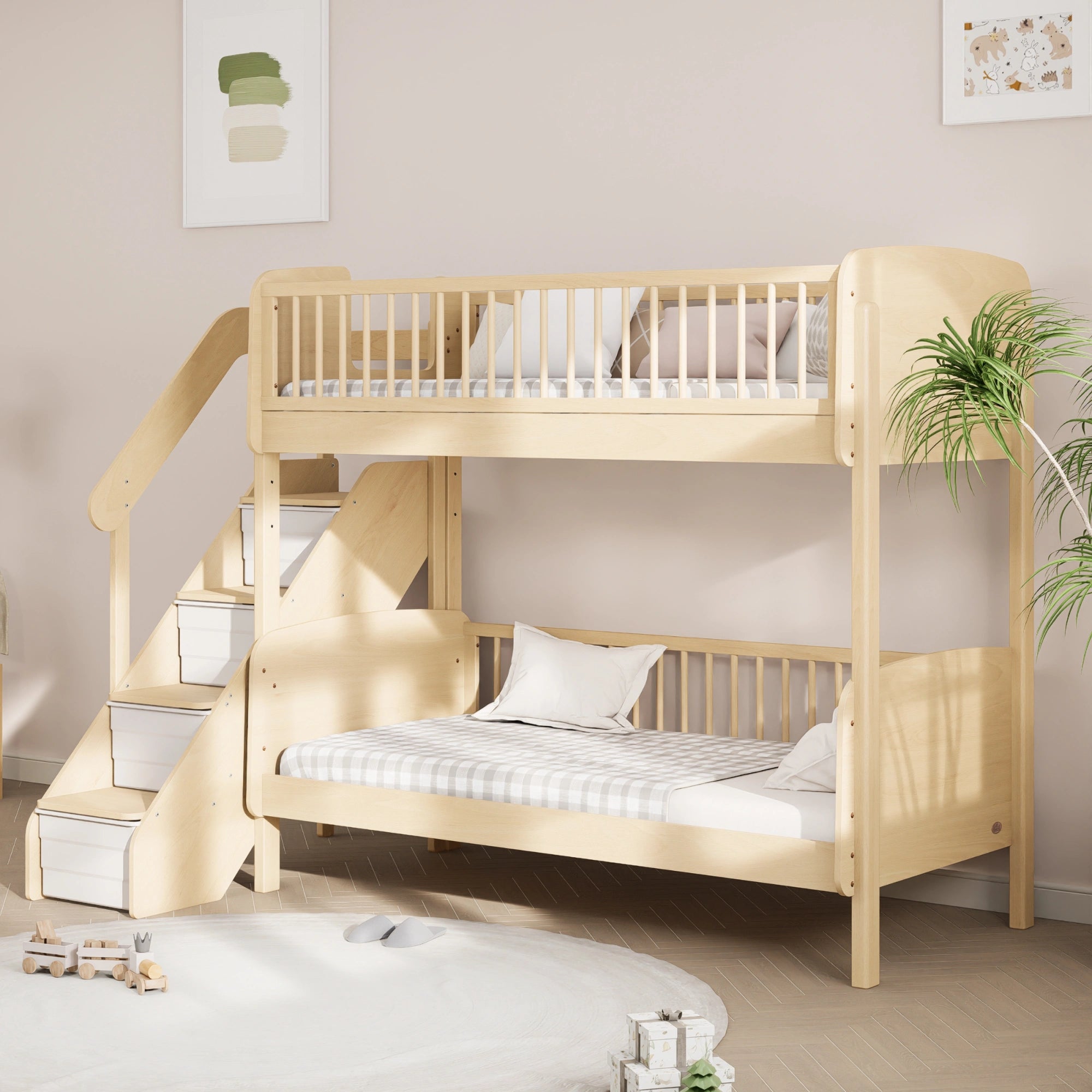 Boori Matilda Kids NZ Single Bunk Bed + Storage Staircase, Beech