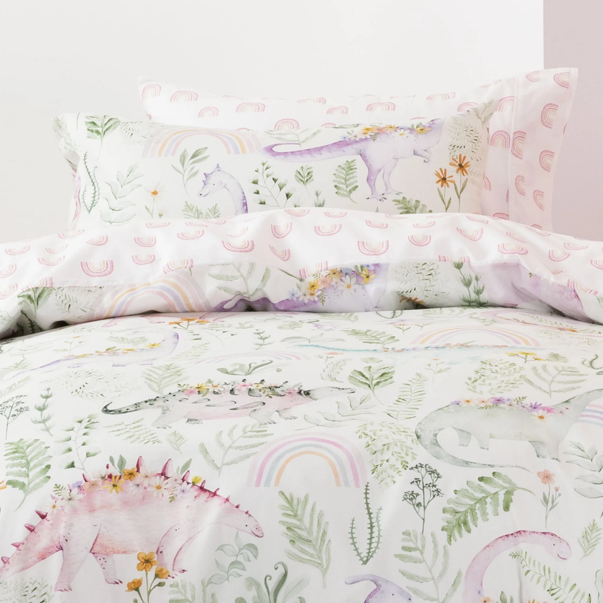 SQUIGGLES Dino Garden Duvet Cover Set, Cream, NZ Single