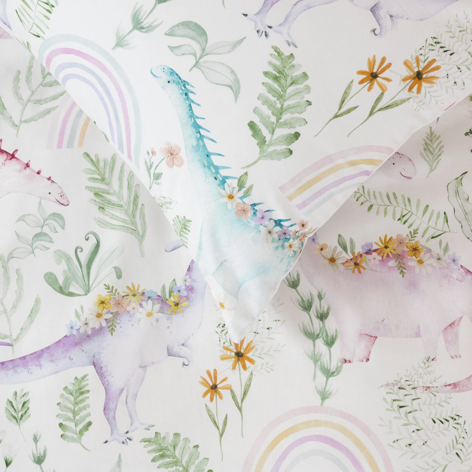 SQUIGGLES Dino Garden Duvet Cover Set, Cream, NZ Single
