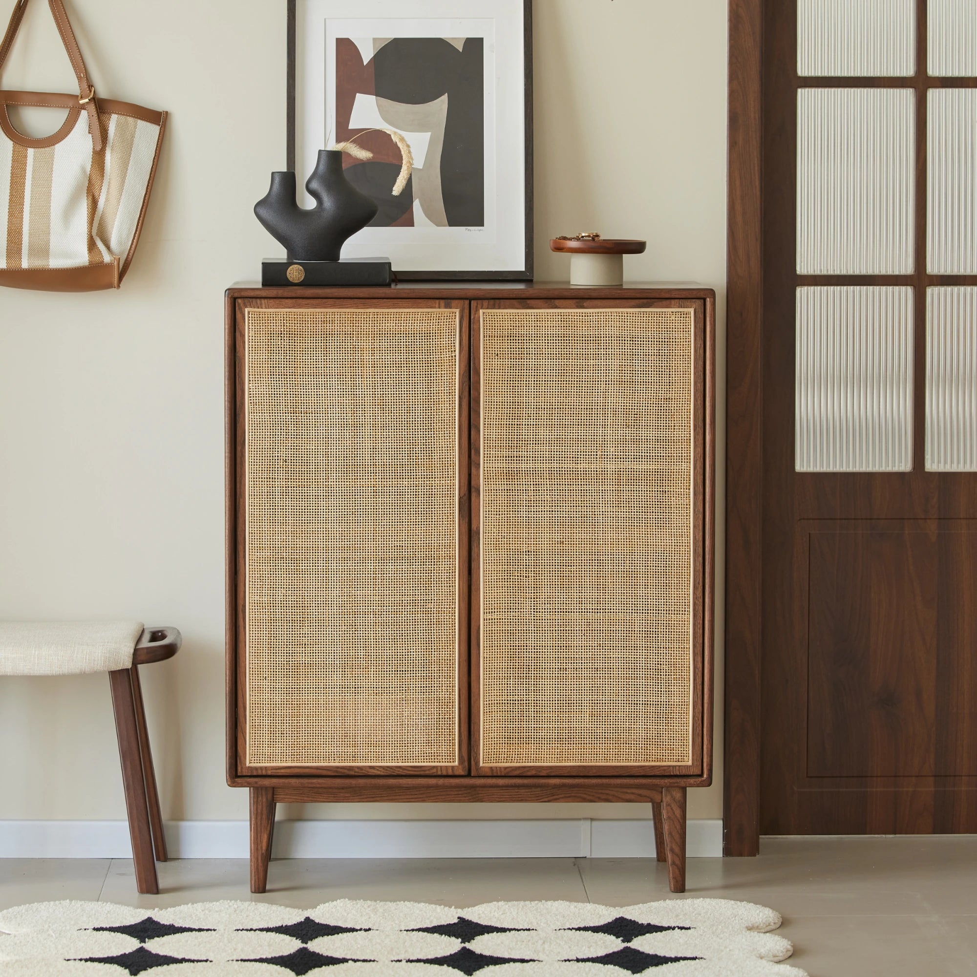 Solidwood Bailey Shoe Cabinet, 80x35cm, Dark Wood