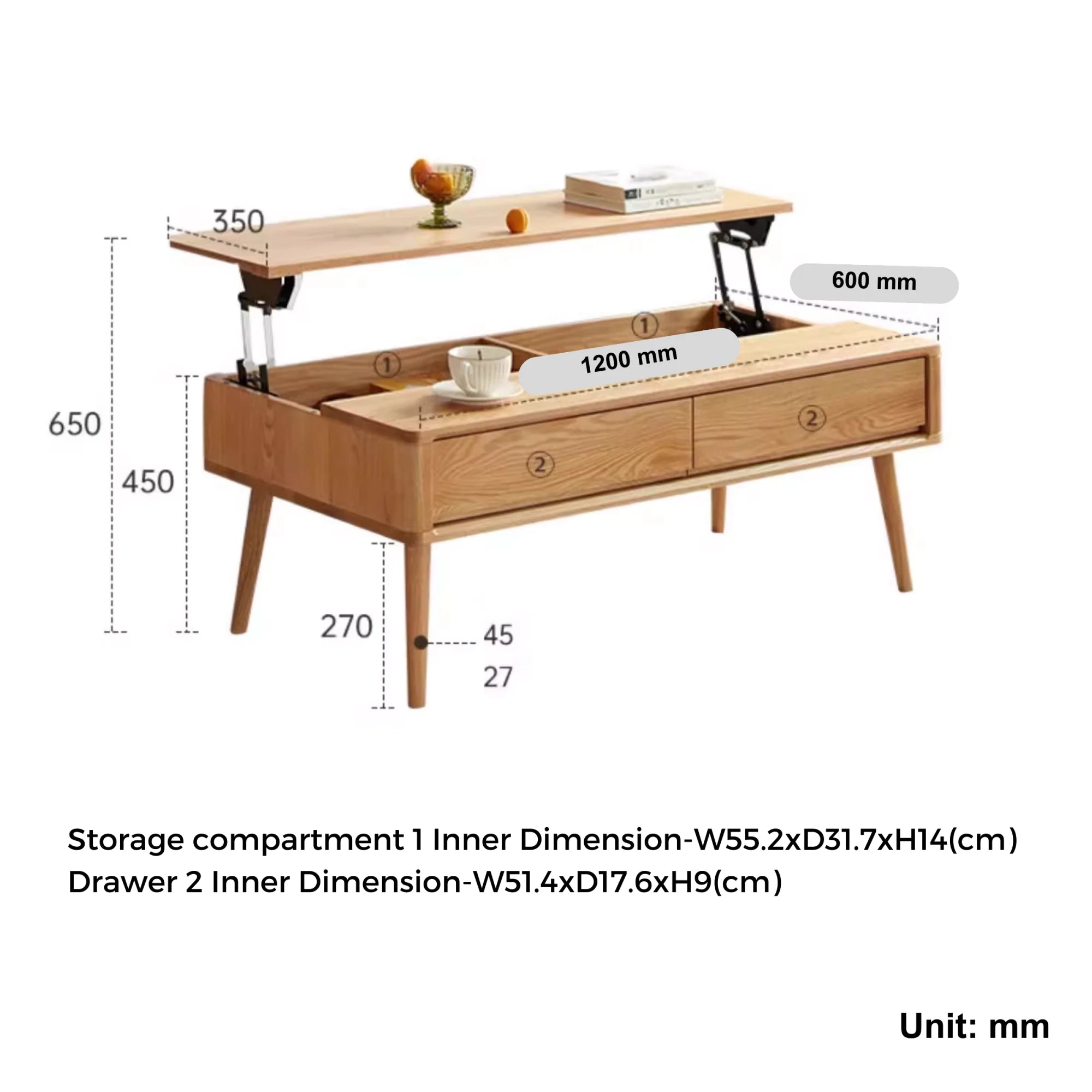 Solidwood Santa Rosa Coffee Table with Lift-Top, 120x60cm