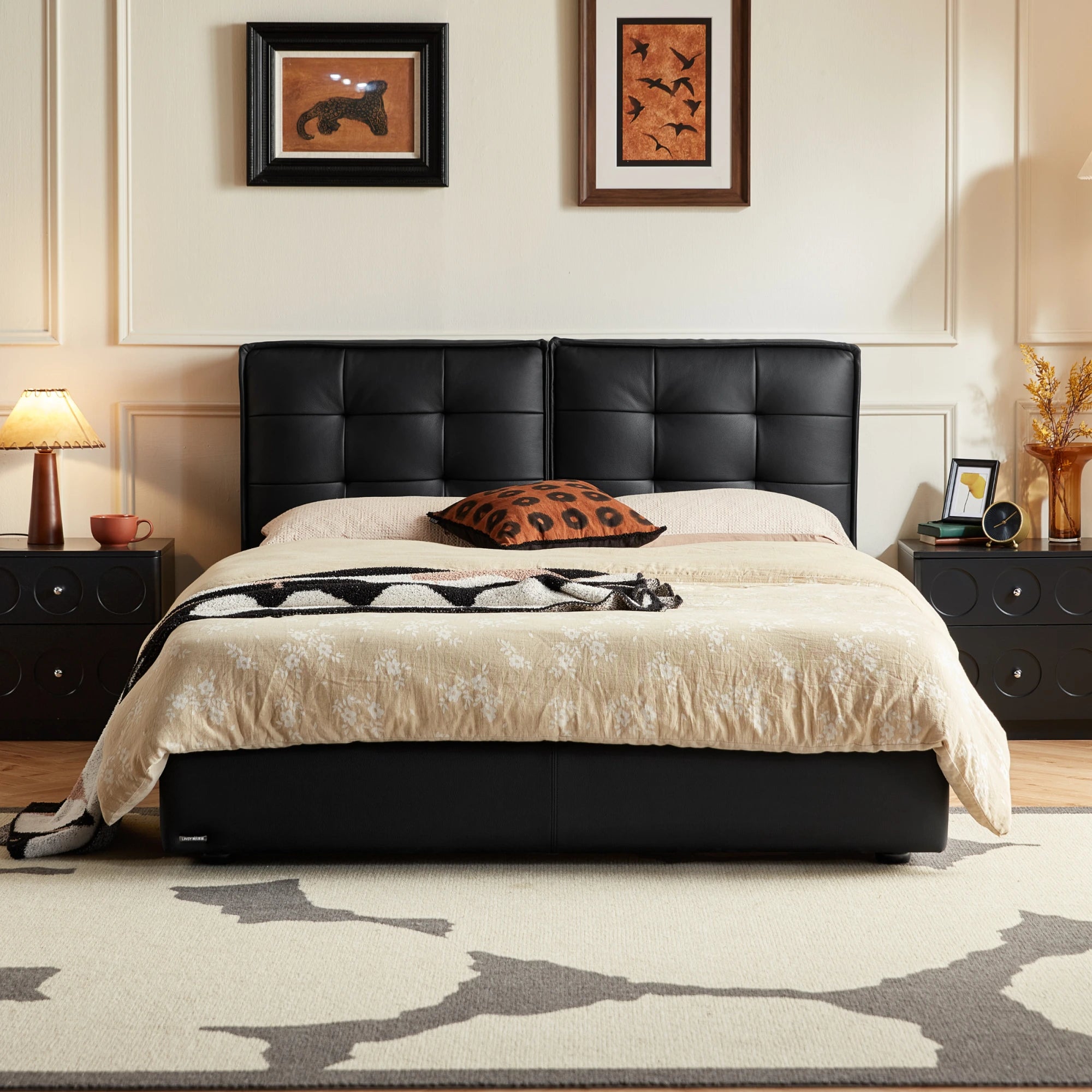 Linspire Obsidian Leather Bed Frame, Black