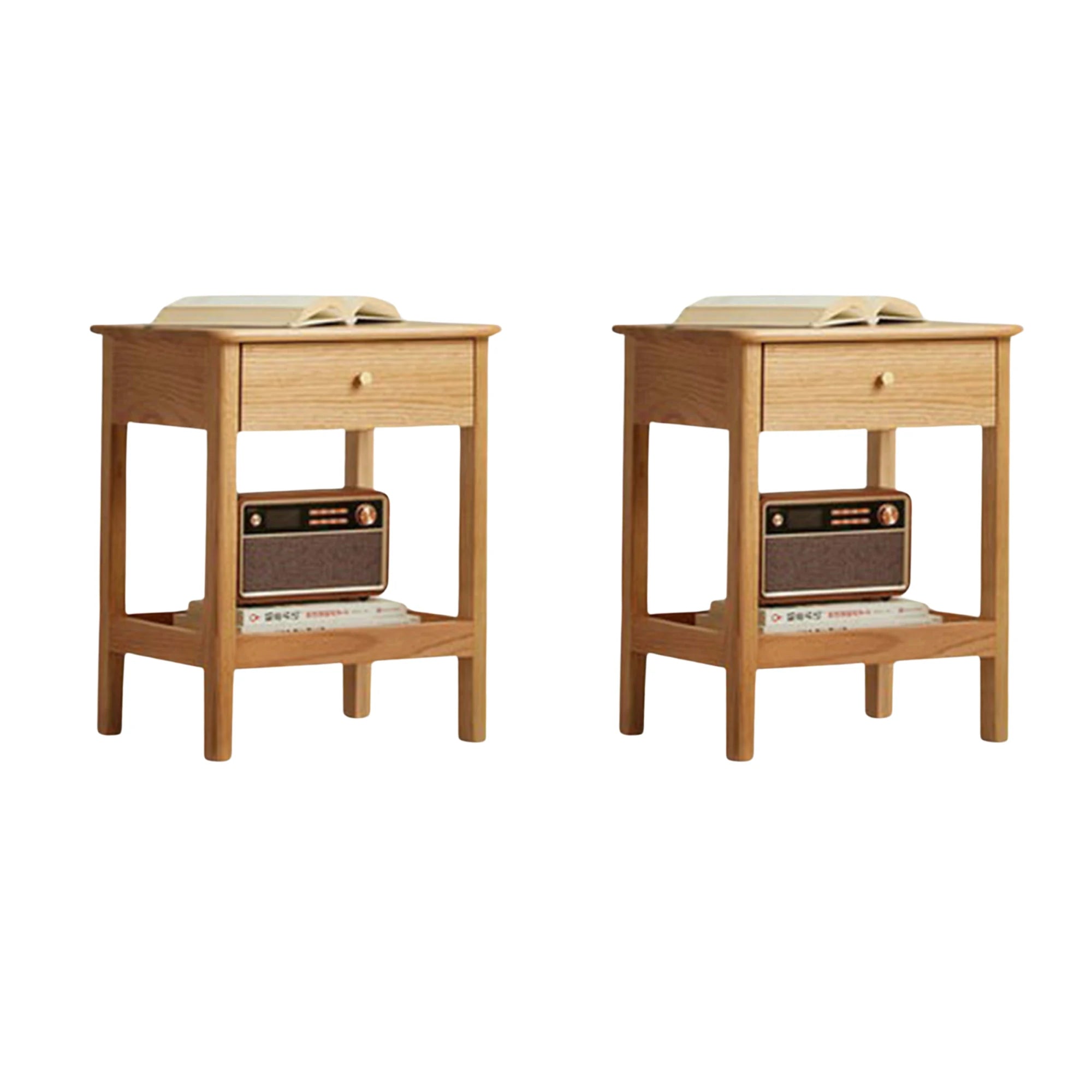 Solidwood Kano 2PCS Bedside Table Set, Natural Wood