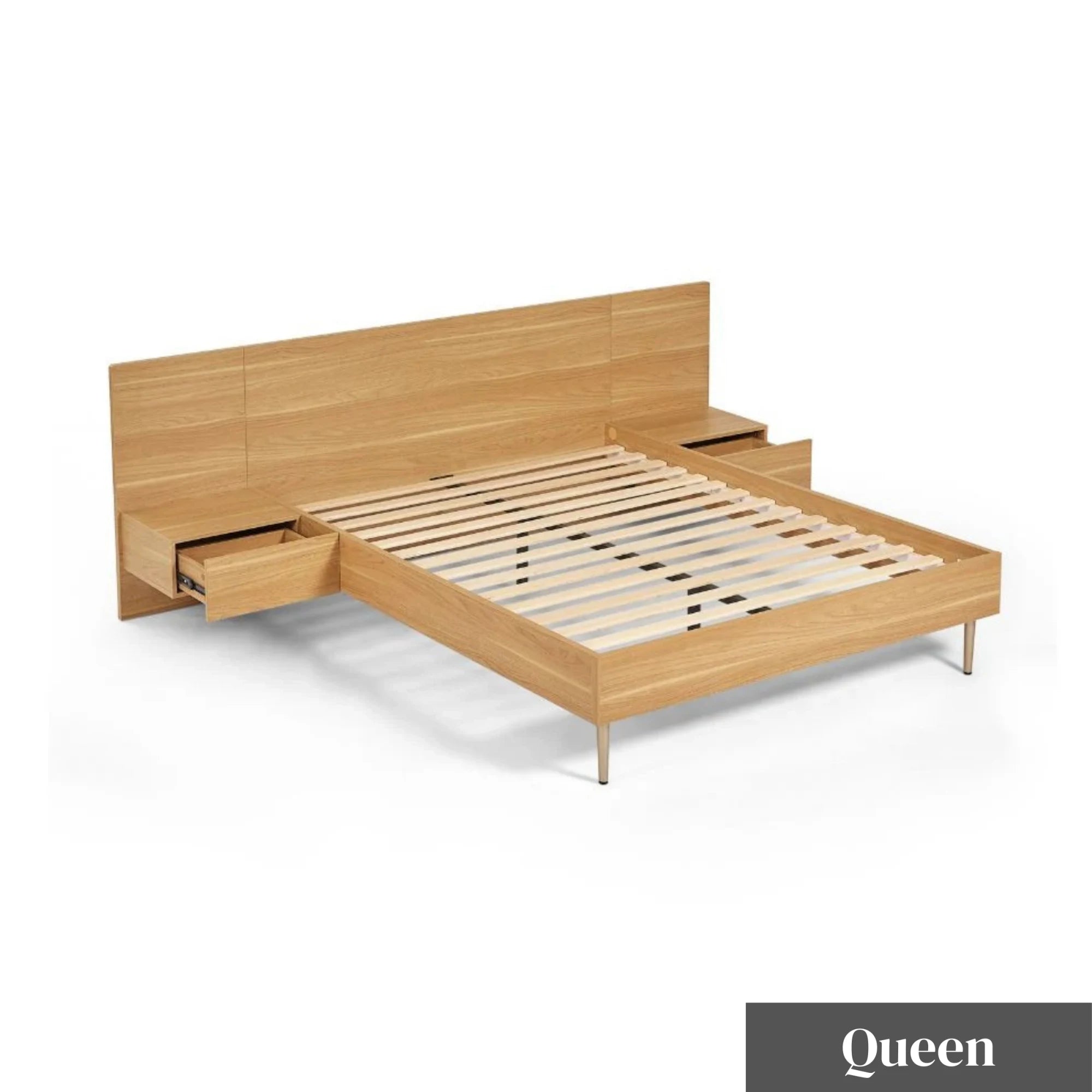 Lifely Eve Bed Frame With 2 Bedside Tables Set, Natural Wood