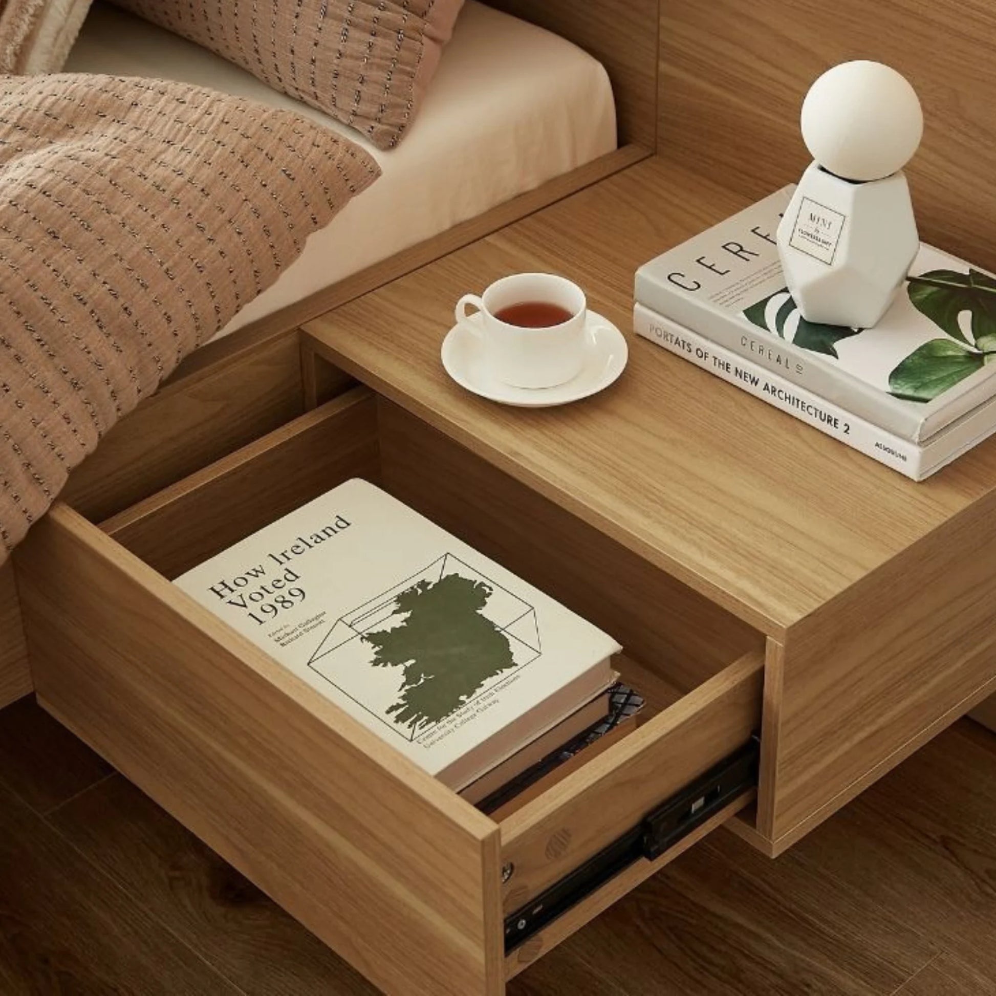 Lifely Eve Bed Frame With 2 Bedside Tables Set, Natural Wood